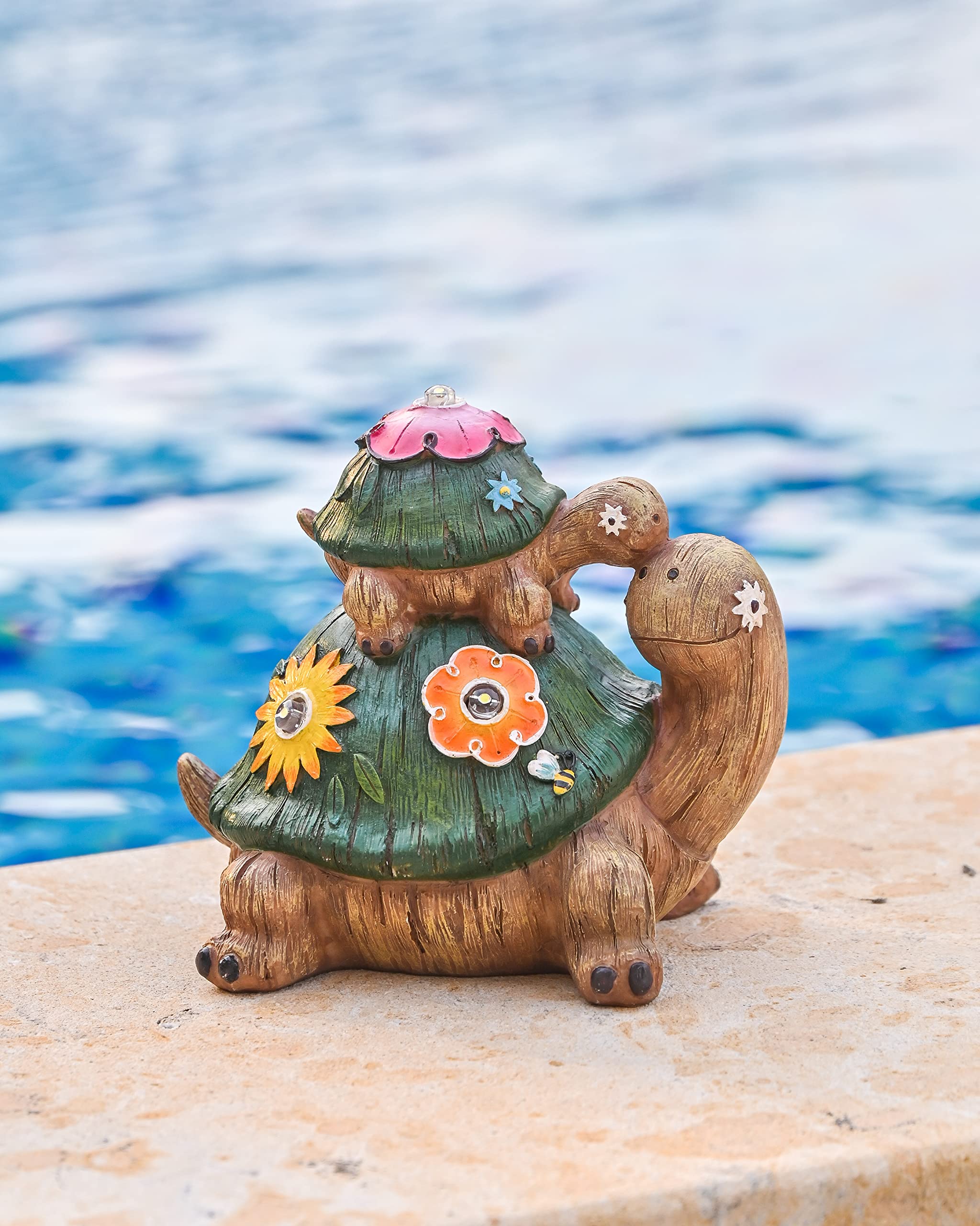 TERESAS COLLECTIONS Turtles Garden Decor, Solar Light, Waterproof Resin Statue, Large, Green, 7in