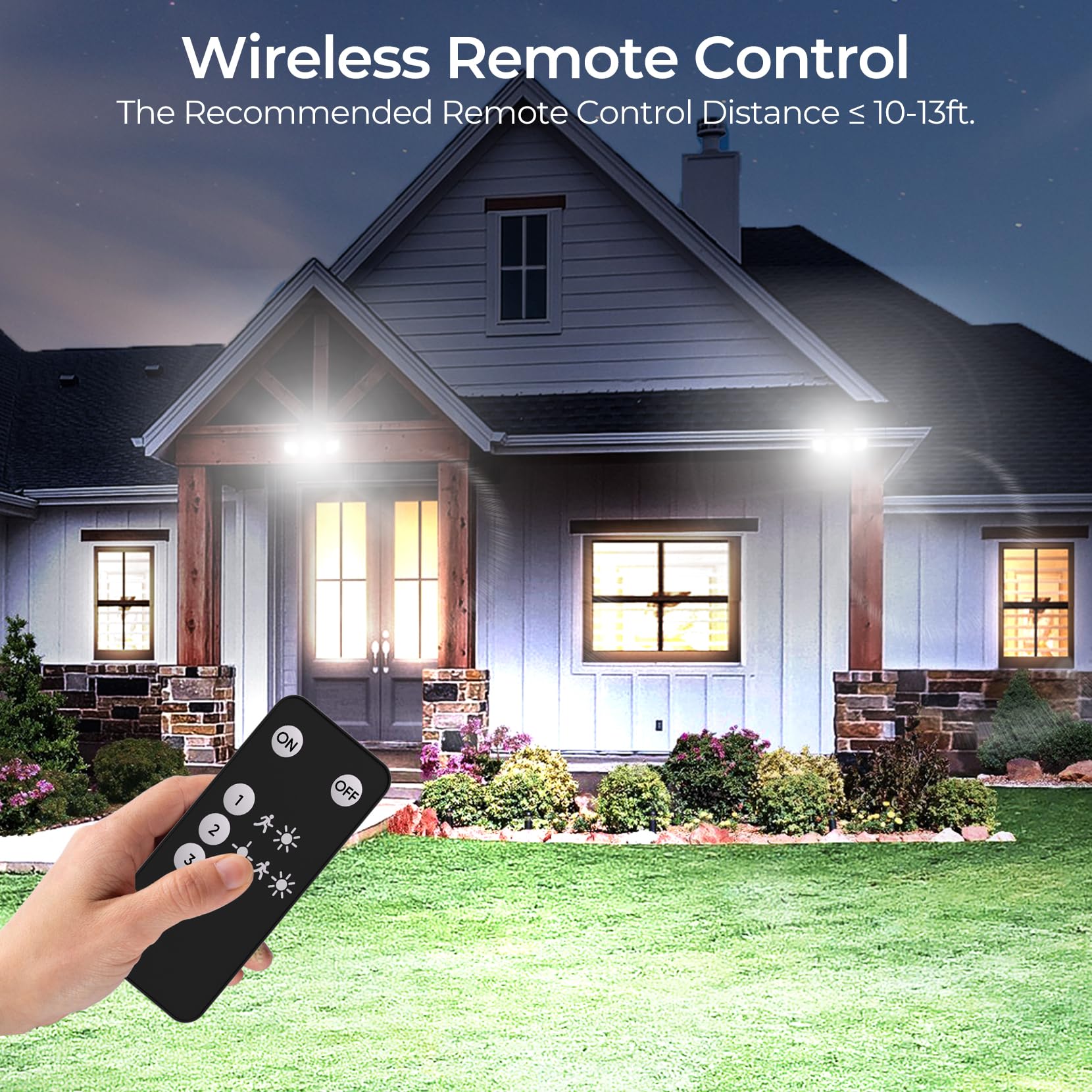 CINOTON Solar Motion Sensor Flood Light, 3 Modes, Remote Control, IP65 Waterproof, 2 Pack, White, Model STR-SO-0053