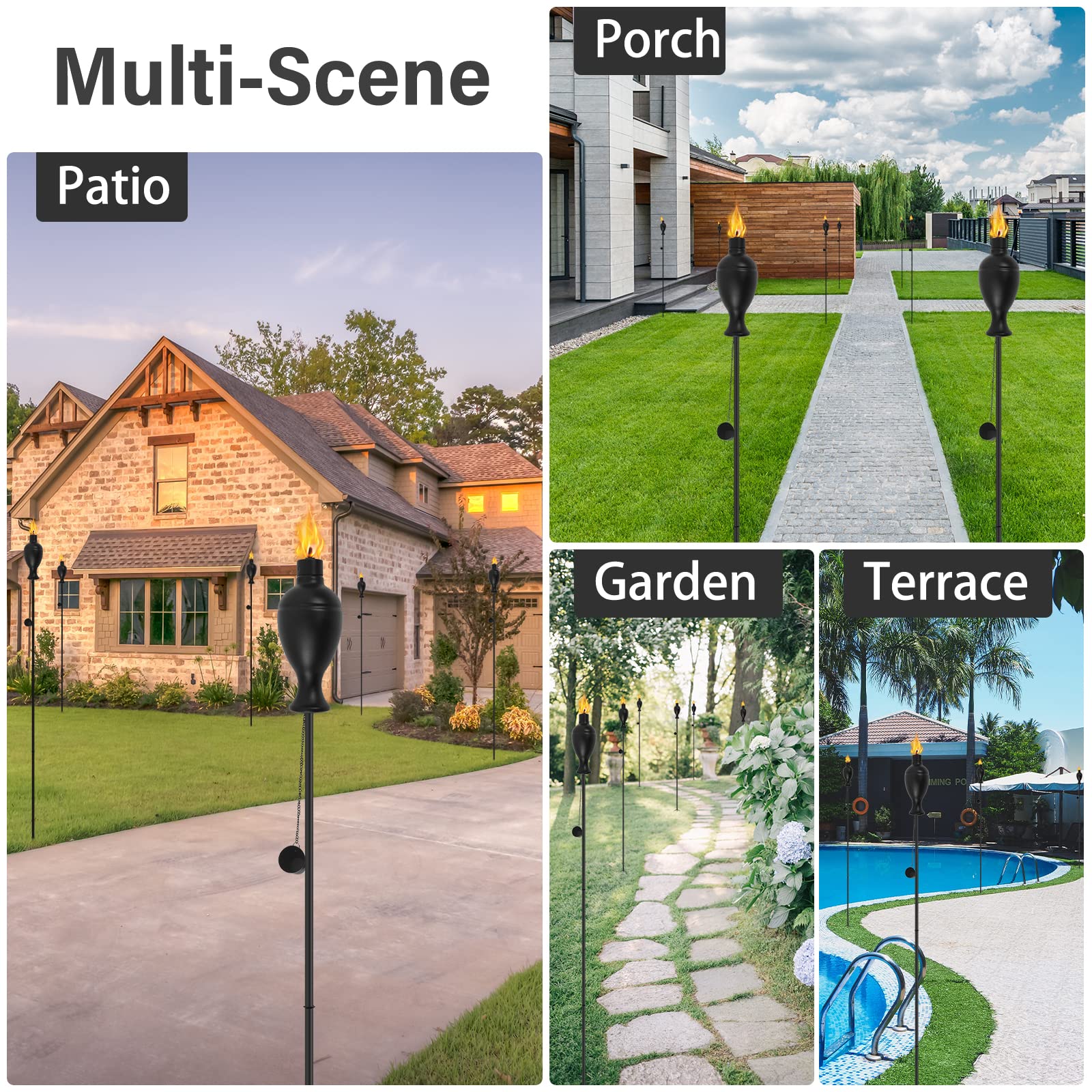 Zspeng 6 Pack Metal Citronella Torches, 58-Inch With 3-Prong Grounded Stake For Outdoor Use