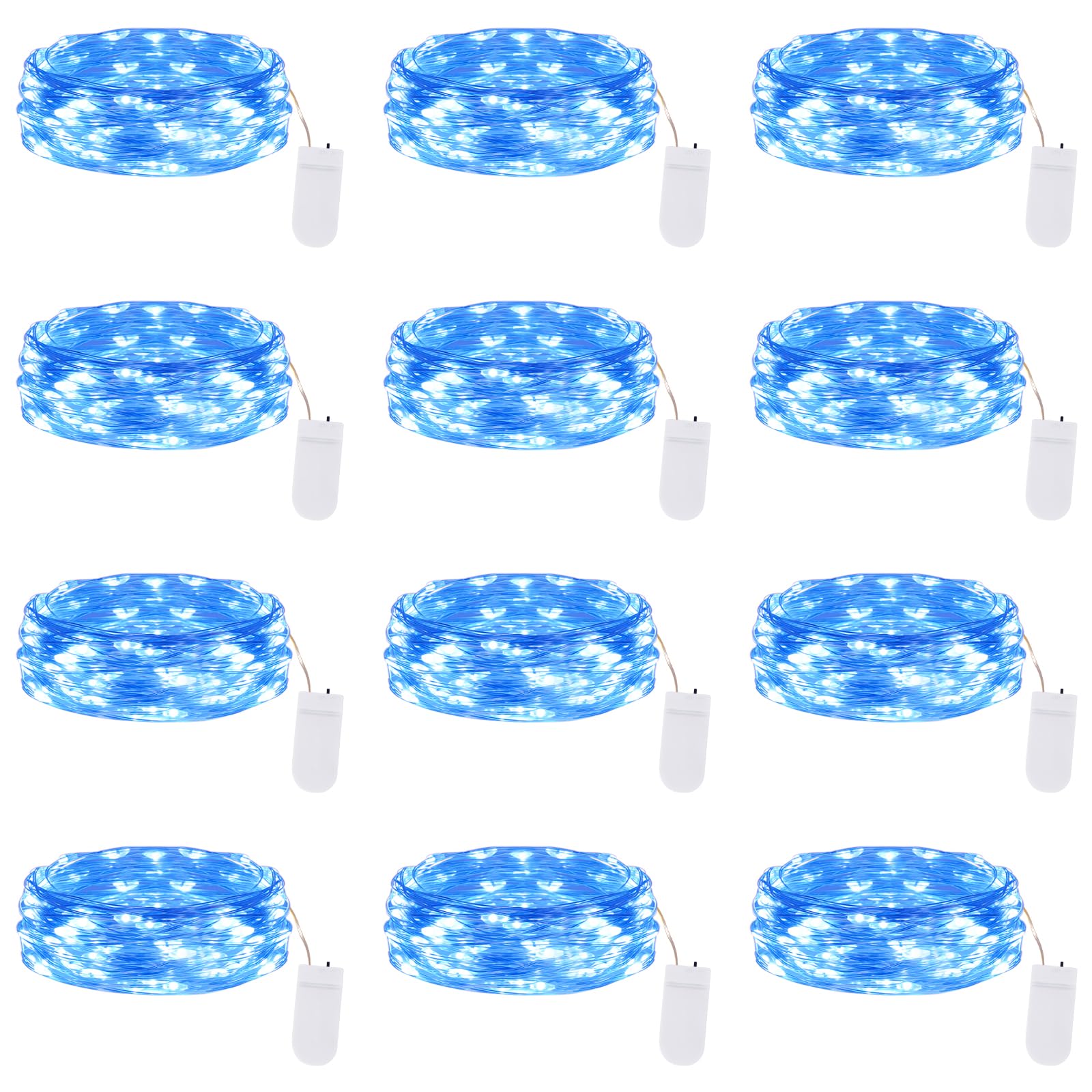 Lakumu 12-Pack Fairy Lights Battery Operated String Lights-7FT 20 LED Waterproof Silver Wire Firefly Lights for Mason Jars DIY Bedroom Wedding Party Centerpiece Table Decor  Blue