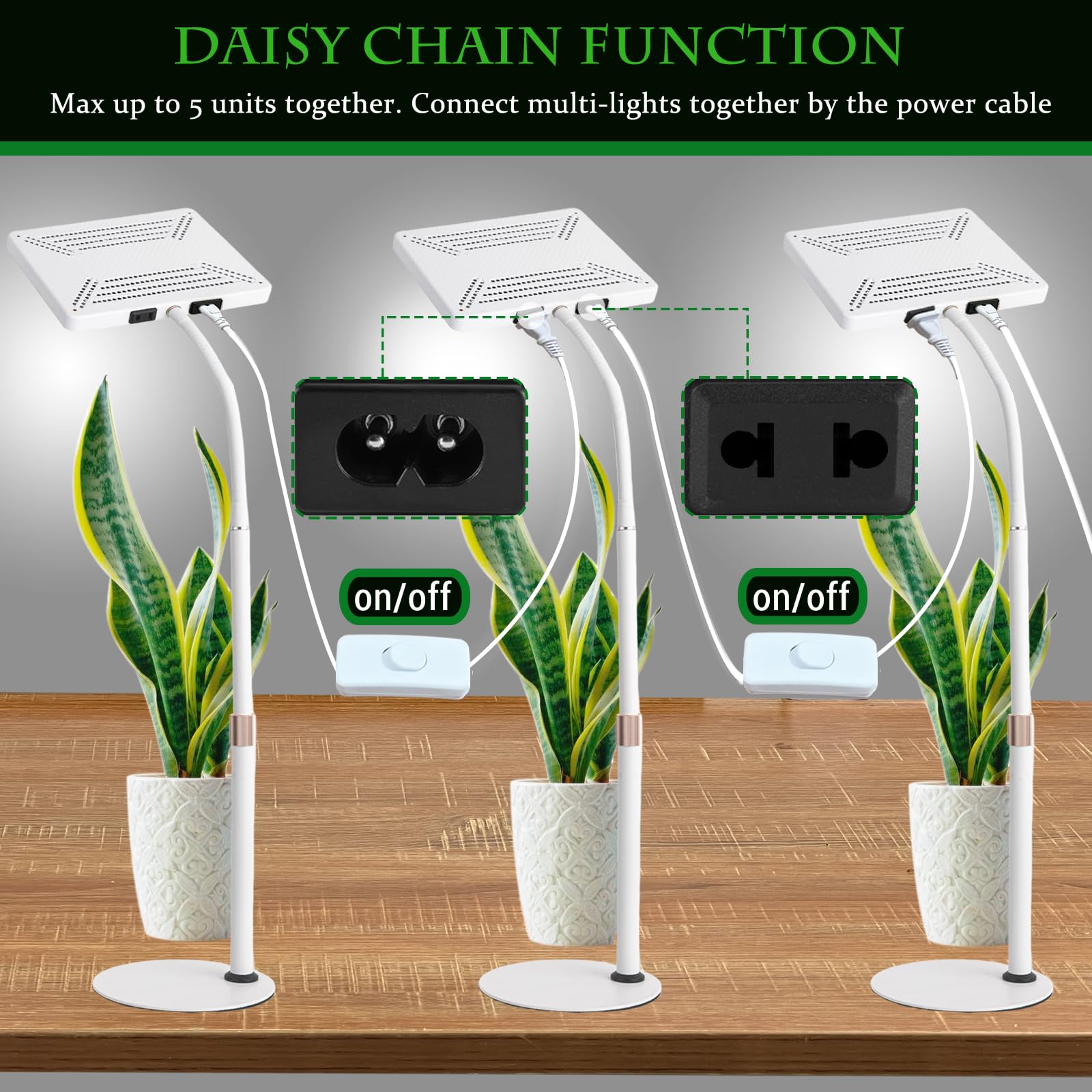 GroCruiser 2000 Lumen Desk Grow Light - 25W Full Spectrum UV-IR, Height Adjustable 16-24, On/Off Switch, Daisy Chain, White Base