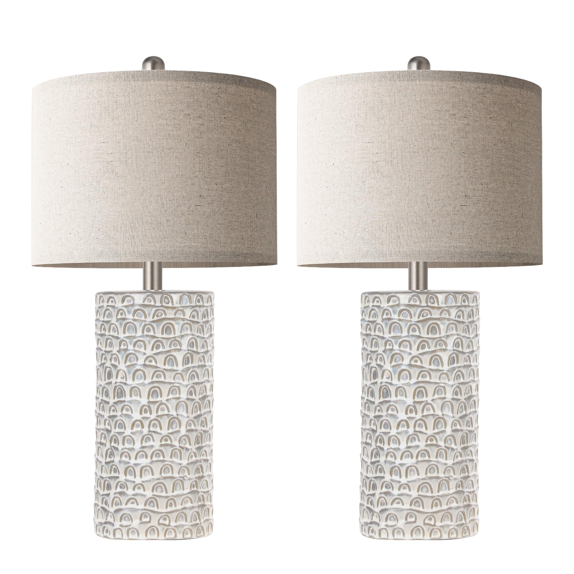 Partphoner Ceramic Table Lamp Set Of 2, 23 Grey & White Rustic Farmhouse Nightstand Lamps, Model Str-Dl-0005