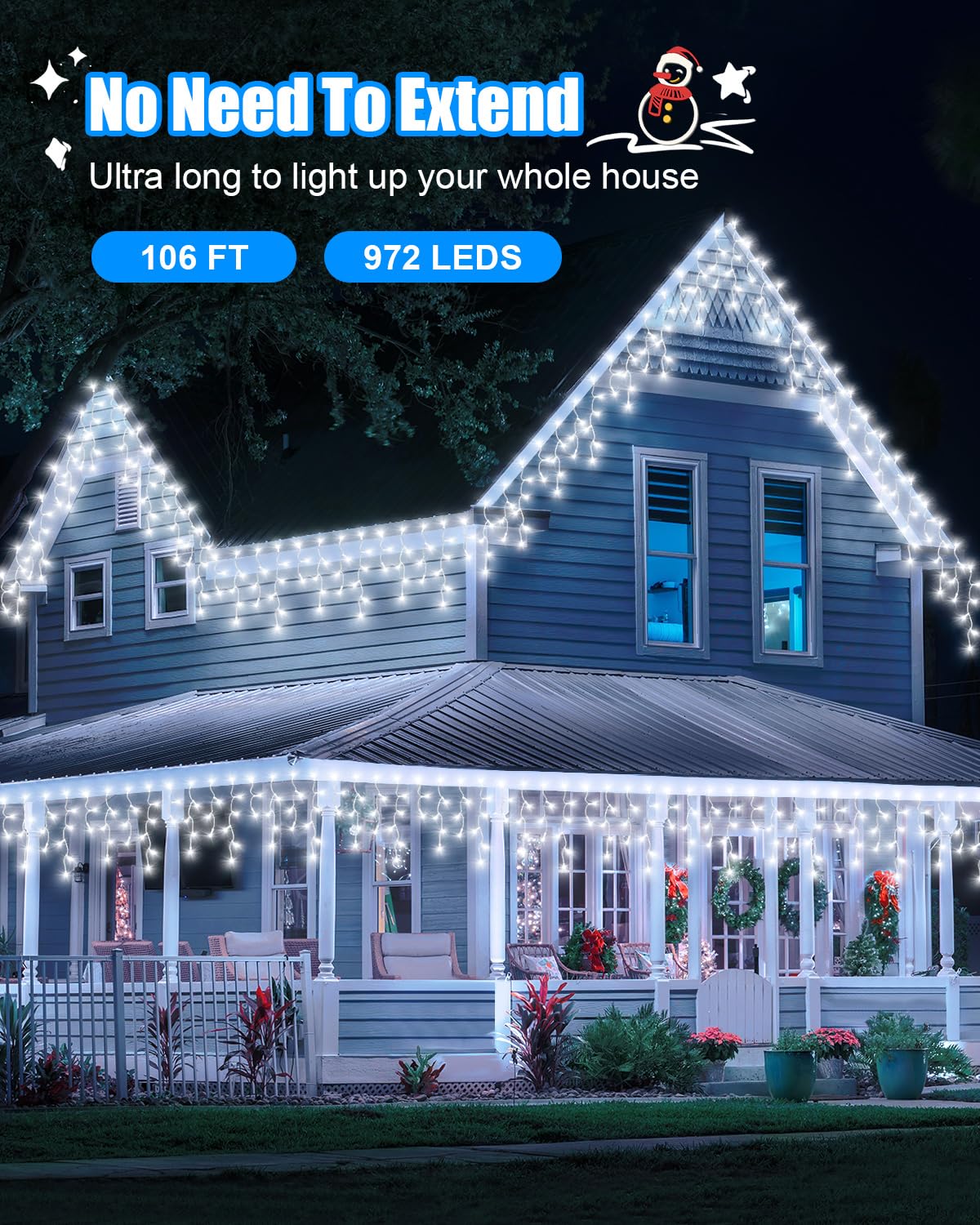 106 Ft Christmas Lights Outdoor, 972 Led Waterproof Outside Christmas Lights Plug In, Connectable 8 Modes Hanging Fairy Lights W