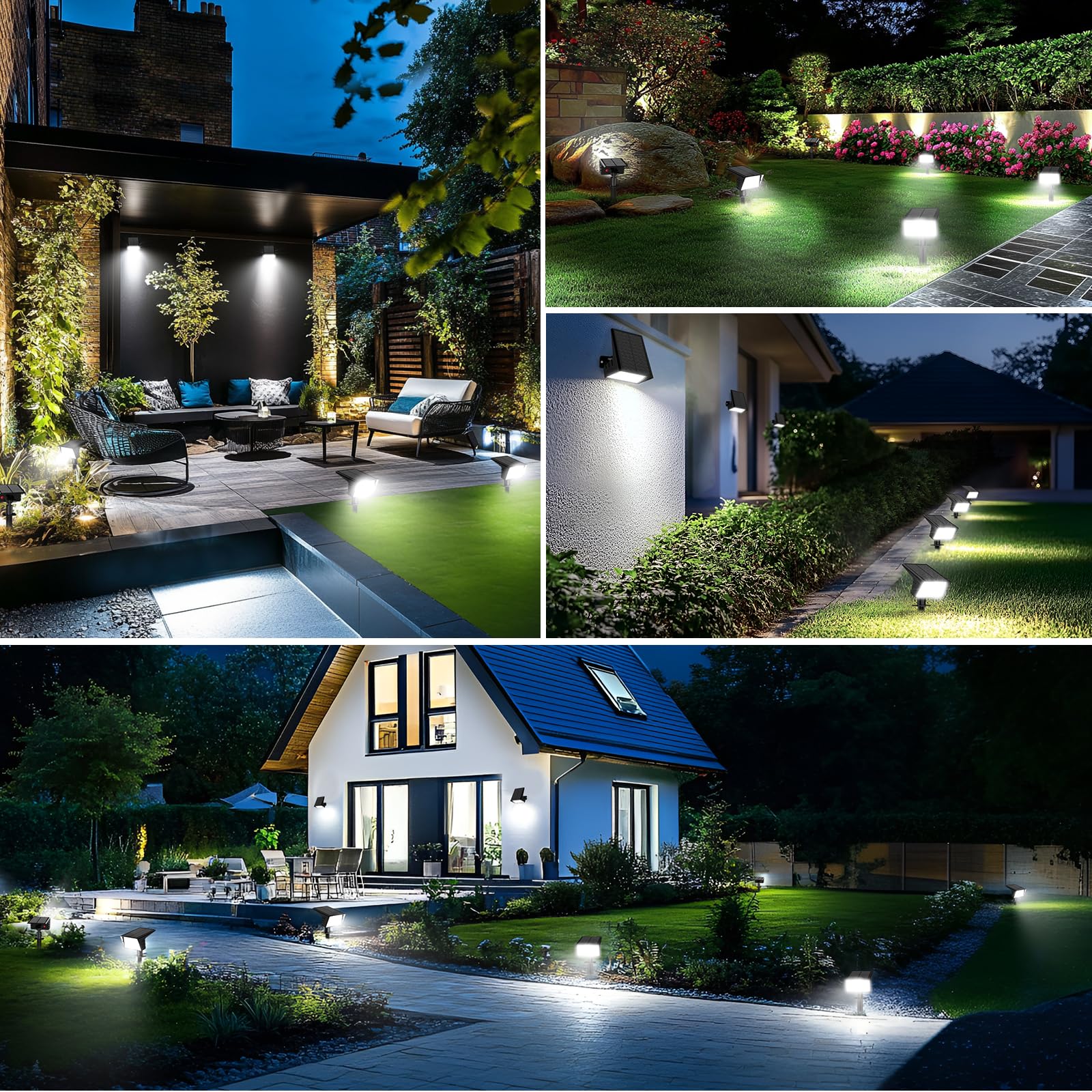 LAMKEEP Solar Spot Lights Outdoor - 60 LED, Auto On/Off, IP68 Waterproof, 2 Pack, Cool White, Model HX-SL001D