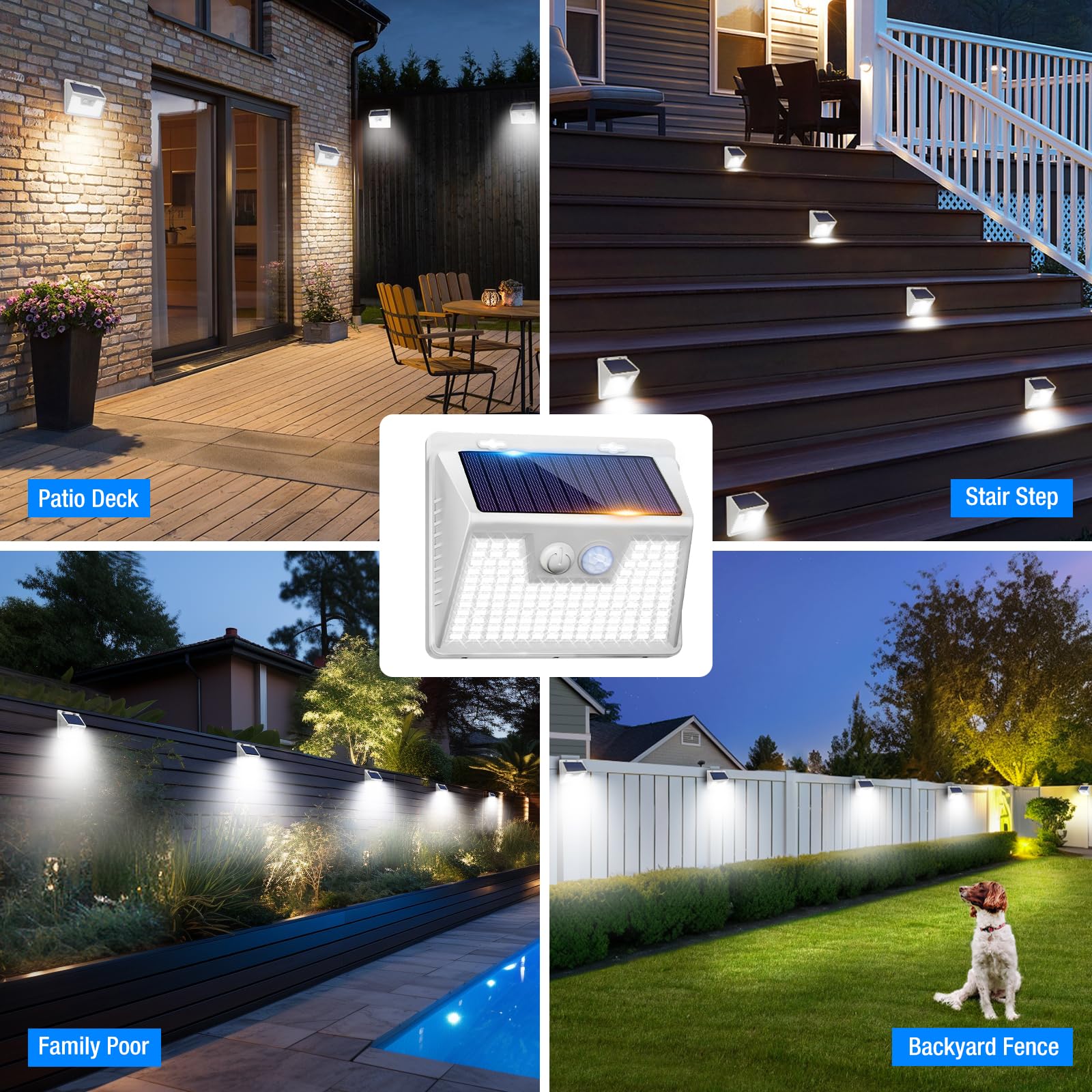 Peasur Solar Lights Outdoor, 140LED Motion Sensor, Waterproof, 8 Pack, White Frame