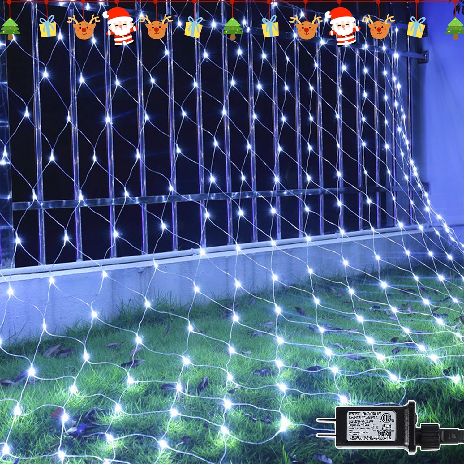LJLNION Christmas Net Lights, 360 LED 12ft x 5ft Connectable Mesh Fairy String Lights, 8 Modes Low Voltage Safe Adaptor for Xmas