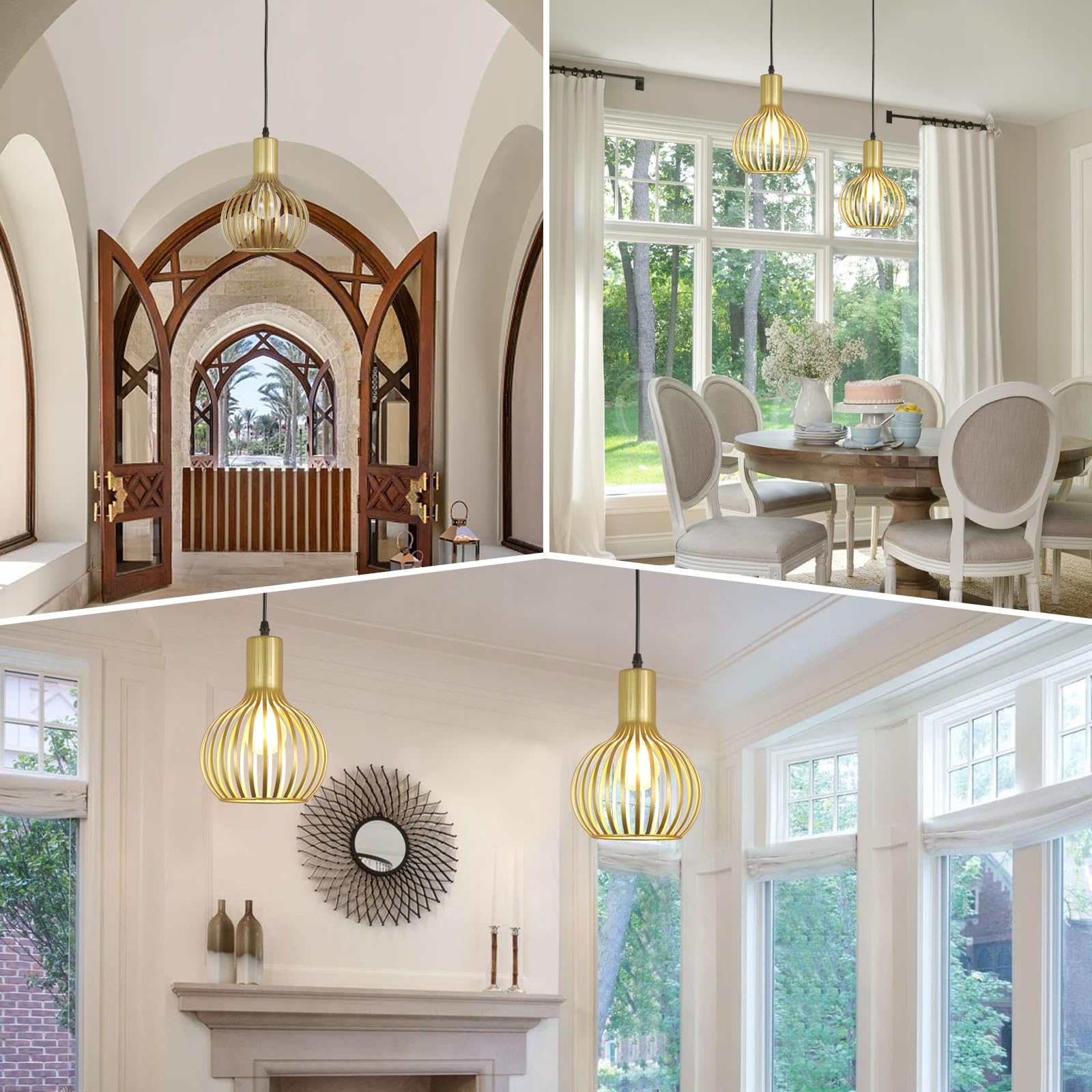 Dllt 2-Pack Gold Pendant Light Fixtures, Adjustable Pendant Lighting Over Sink, Farmhouse Metal Pendant Lights Kitchen Island, V