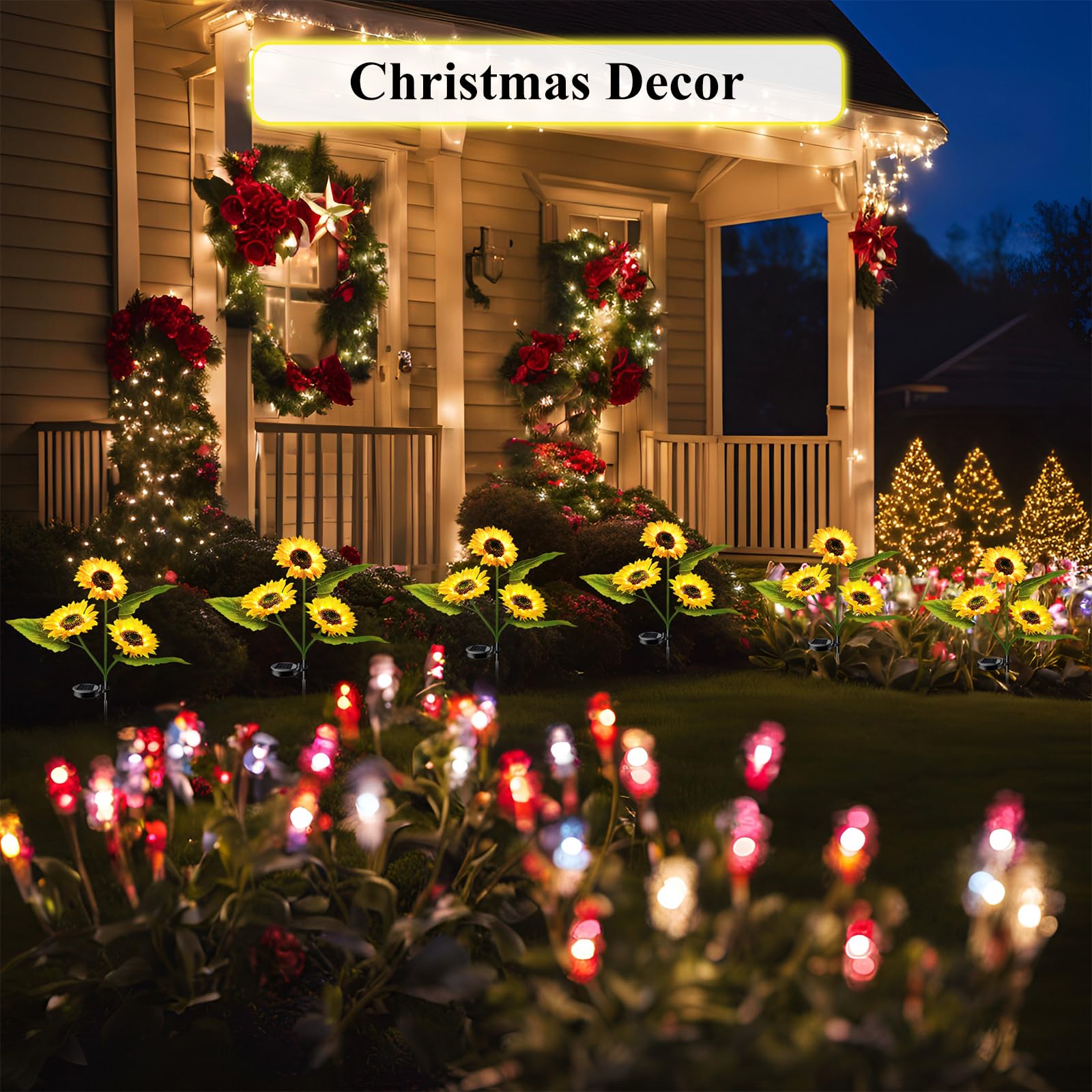 4-Pack Solar Powered Sunflower Garden Lights, Led Outdoor Decor Solar Light Flowers For Yard Patio Ground Lawn Landscape, Decora