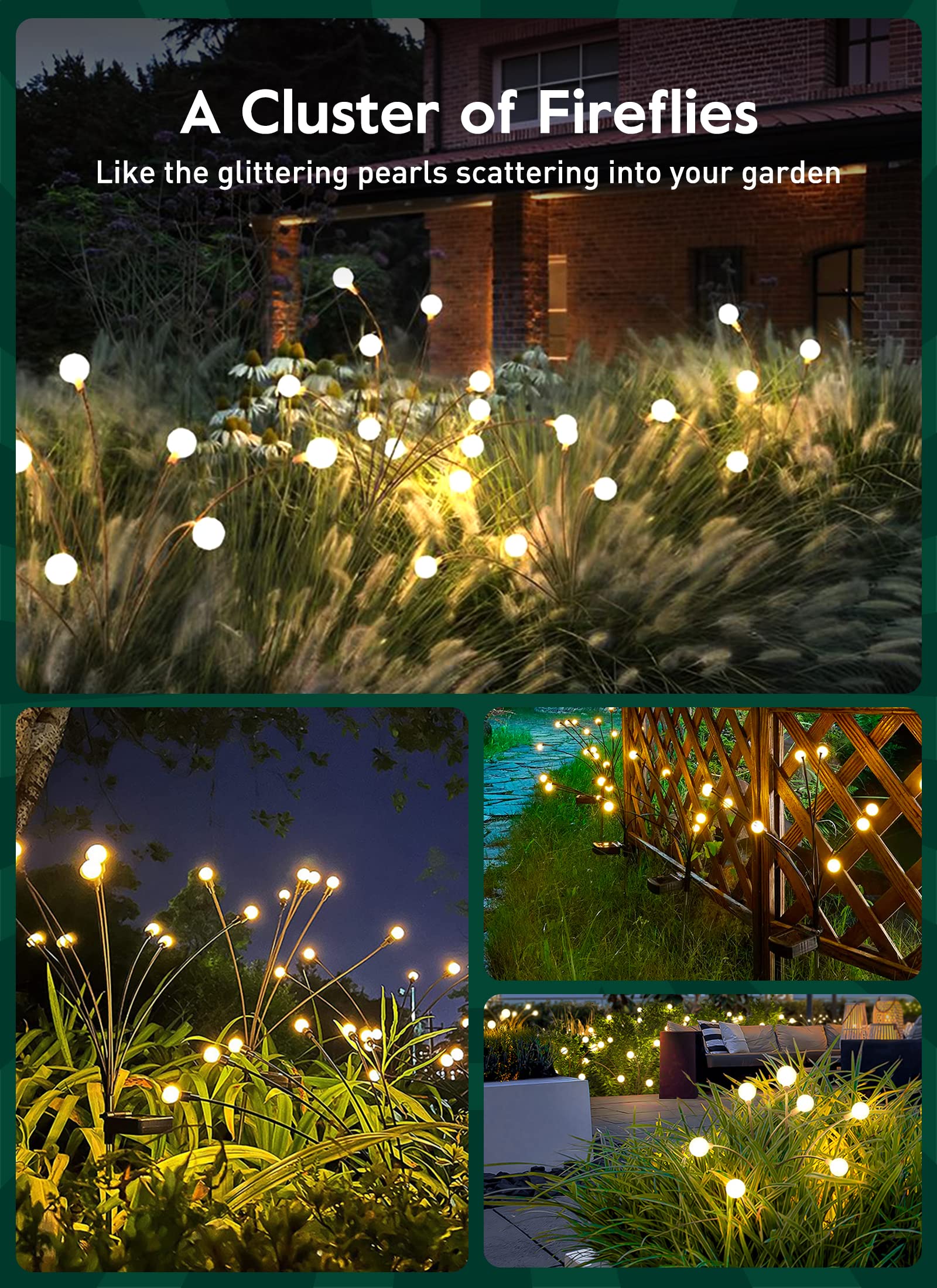 Brightown Solar Garden Lights - 4 Pack 12 Led Firefly Lights, Sway By Wind, Waterproof, Warm White
