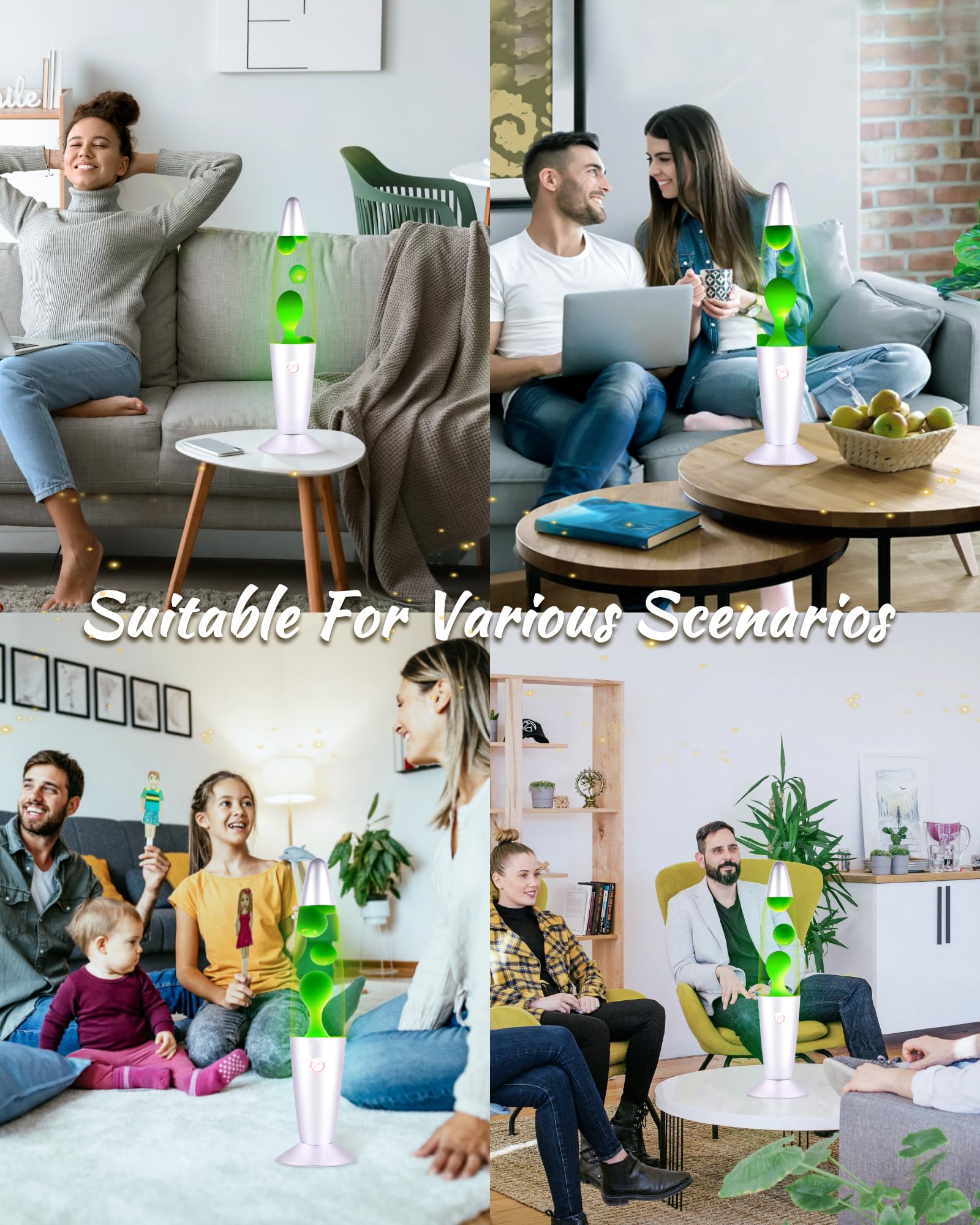 QQP Green Magma Liquid Motion Lamp, Glass-Aluminum, 13 Inches, Silver Base, Nightlight for mature-themeds, Teens, Kids