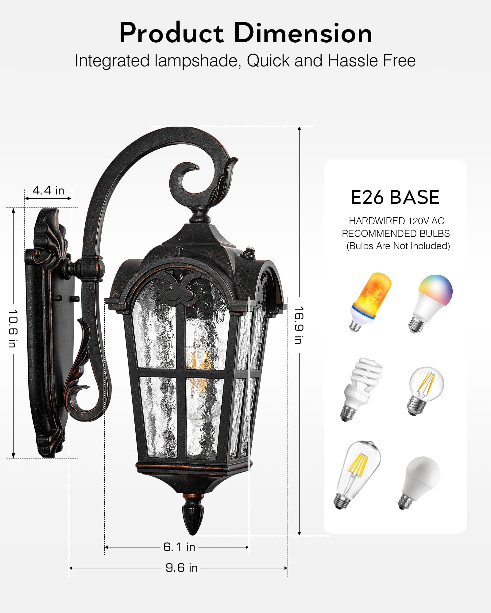 VIANIS Dusk to Dawn Outdoor Lighting, 2-Pack Aluminum Porch Lights, Vintage ORB, Model V8113D, Oil Rubbed Bronze Finish