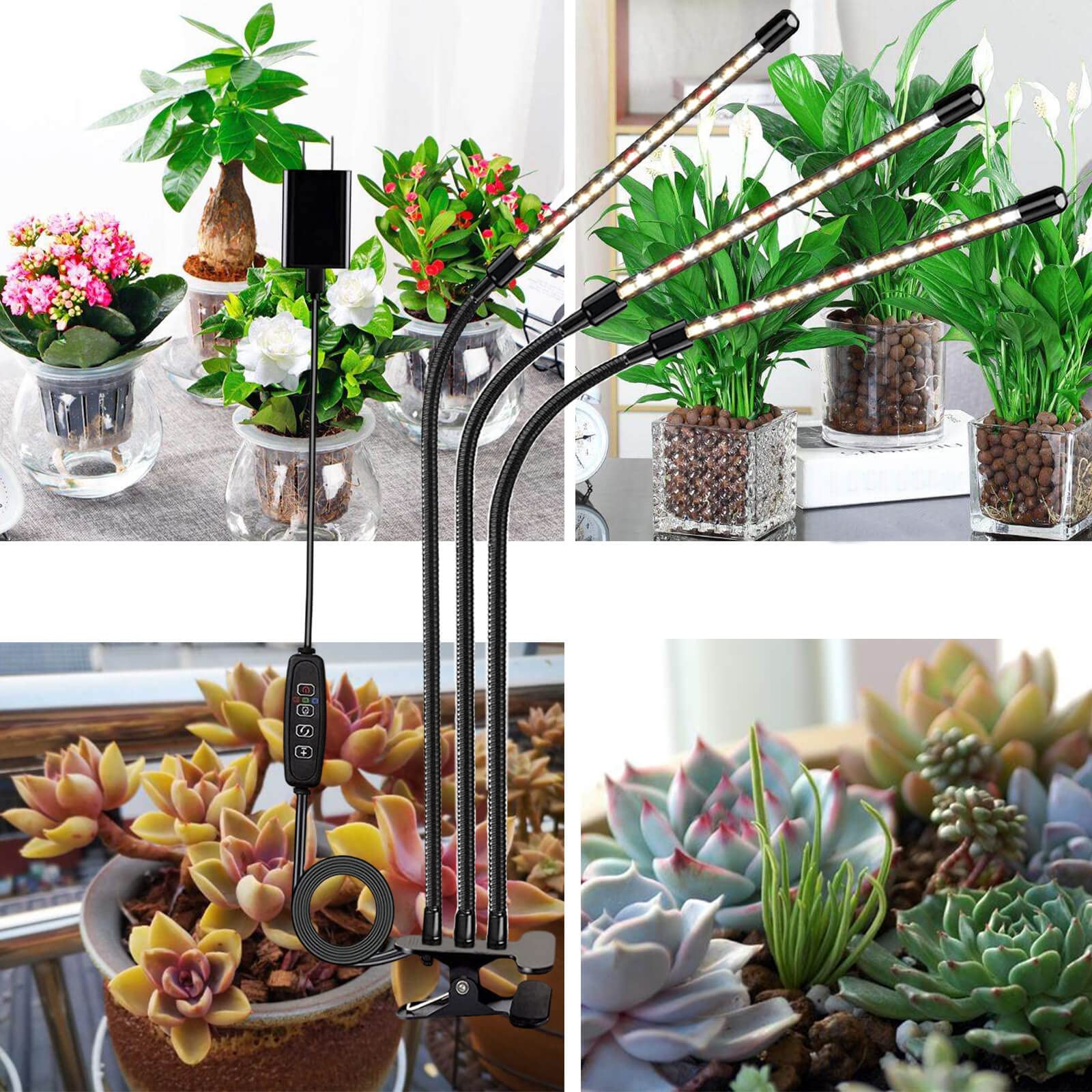 Grow Lights For Indoor Plants, Frgrow Led Plant Grow Lights, 3000K/5000K/660Nm Full Spectrum Plant Growing Lamps, Clip On Plant Lamp With White Red Leds, Timer Setting, Ul Listed Adapter 3 Head 2 Pack