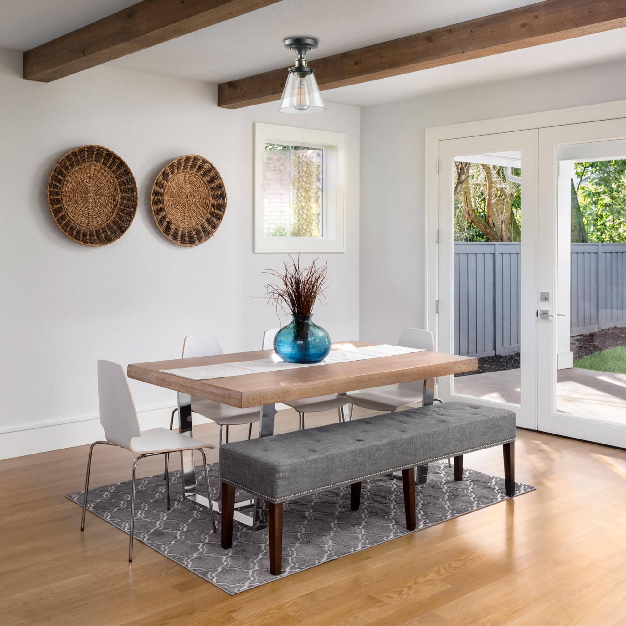 GLOBE Electric 65380 1-Light Flush Mount Ceiling Light, Dark Bronze, Antique Brass Accents, Glass Shade, Bedroom Lighting Fixtur