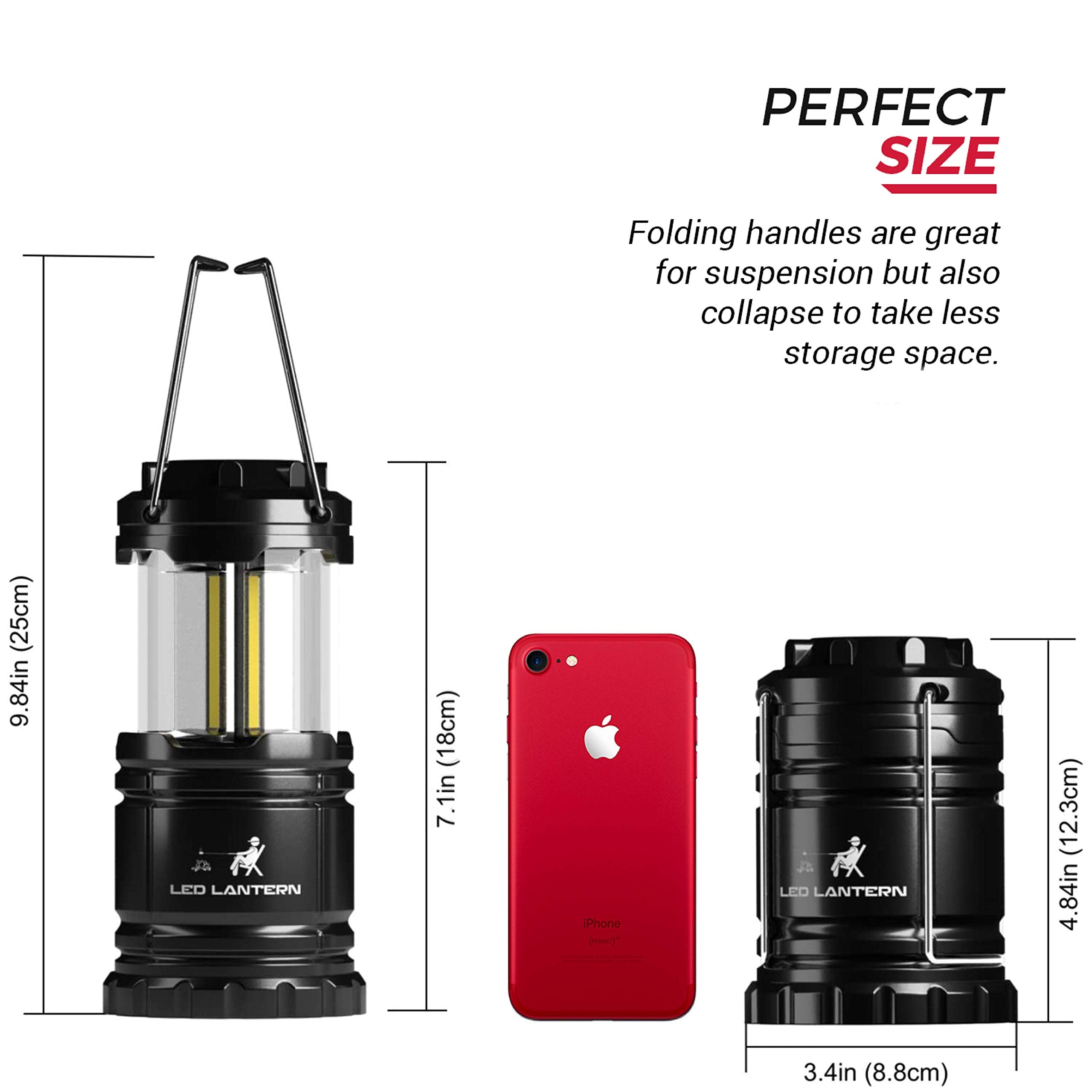 MalloMe LED Camping Lantern Flashlights - 350 Lumen - 4 Pack - Collapsible - Black