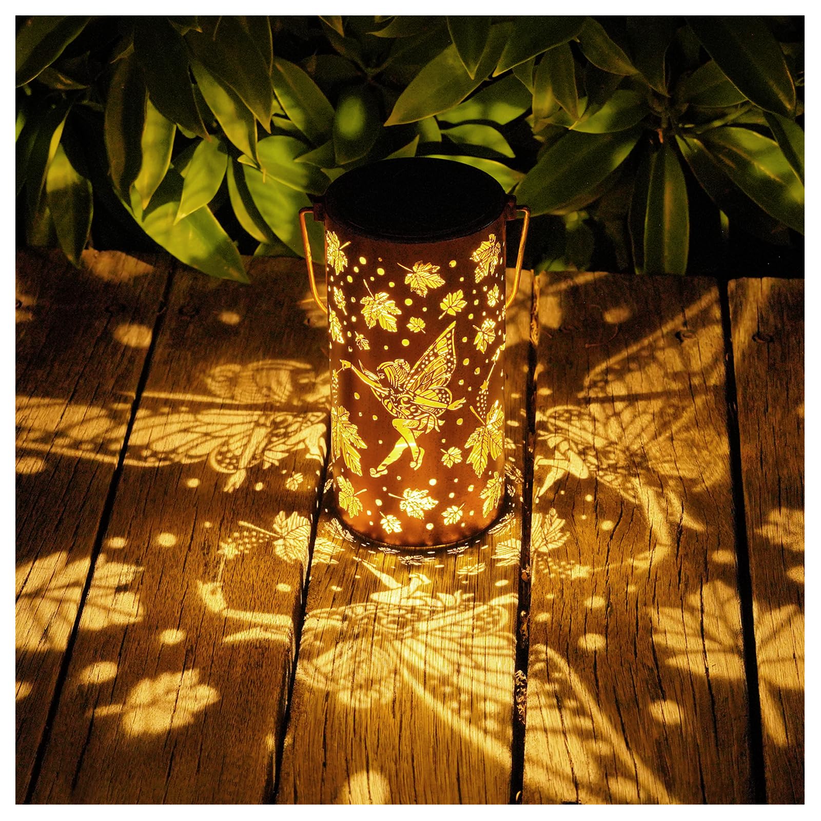 Fairy Solar Lanterns Outdoor Hanging Maple Leaf Decor Lantern,Waterproof Hollow Out Metal Decorative Garden Light,Graceful Decor