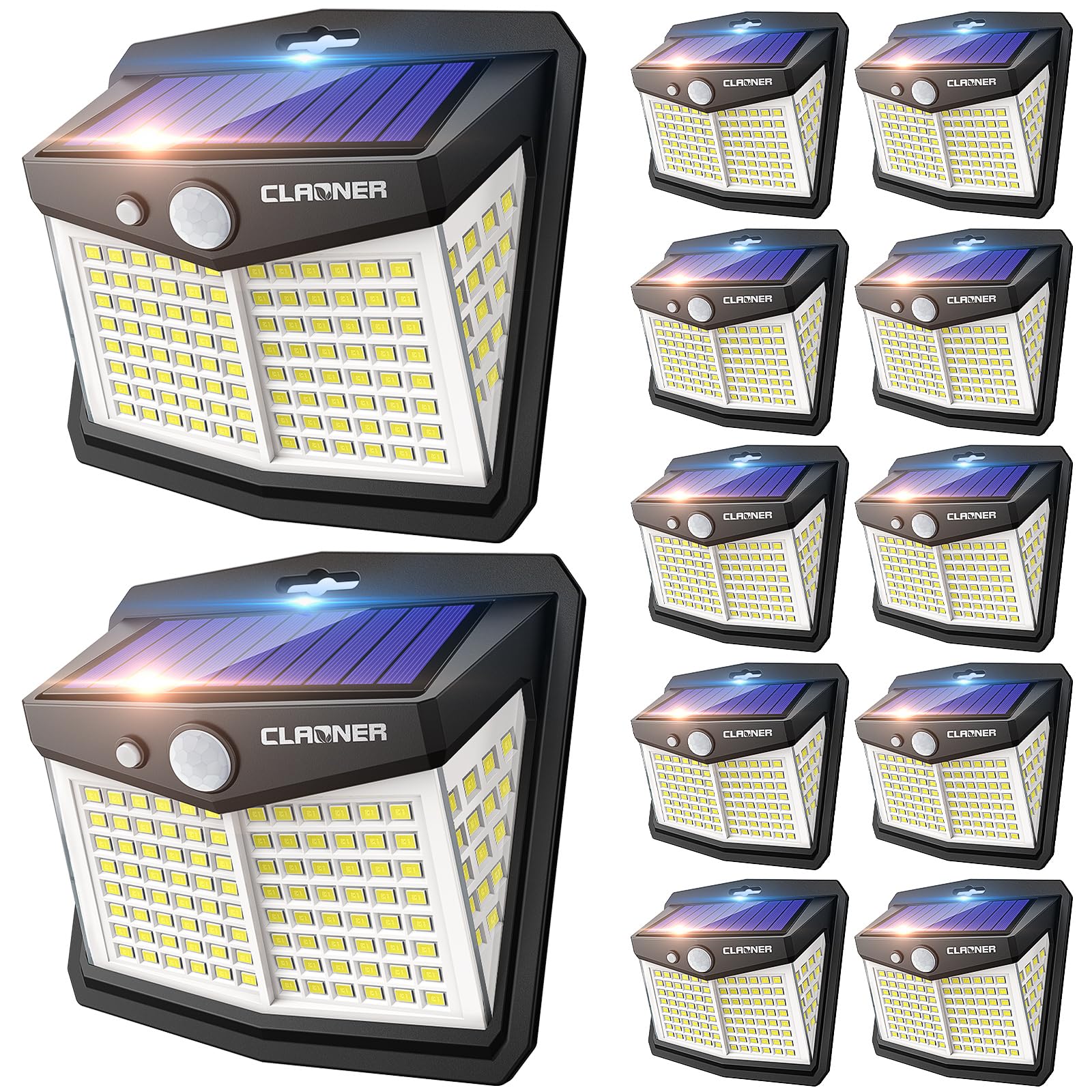 Claoner Solar Motion Sensor Lights Outdoor  12 Pack Solar Fence Lights Ip65 Waterproof  Bright 128 Led Security Flood Lights With 270Wide Angle  3 Lighting Modes Motion Light For Outside Yard