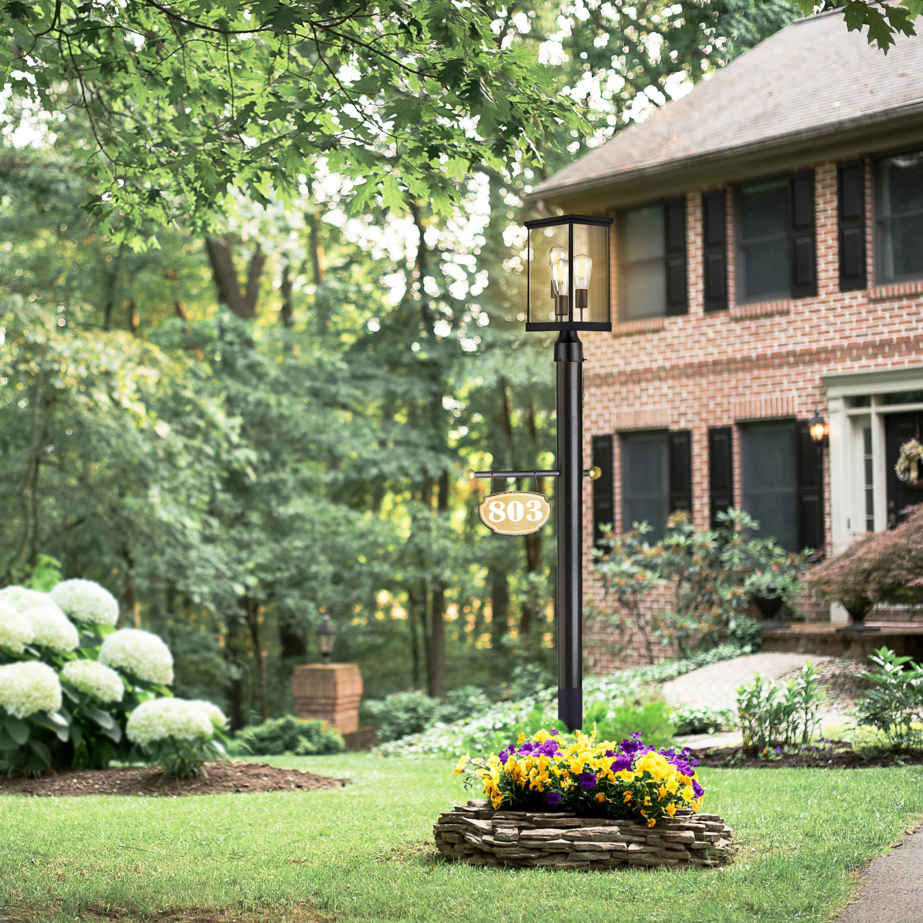 Design House Mayfield Post Light, Includes Lamp Post, 3-Light, Clear Glass, Weather Resistant, Matte Black, 7.63 in x 7.63 in x