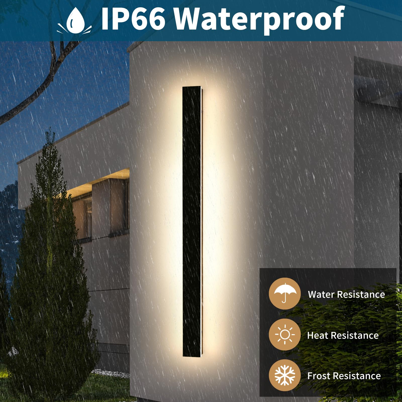 Daoseolo Outdoor Wall Light, 59inch LED Sconce, Dimmable 3000K-6000K, IP65 Waterproof, Remote Control, Model CB-TG-59IN
