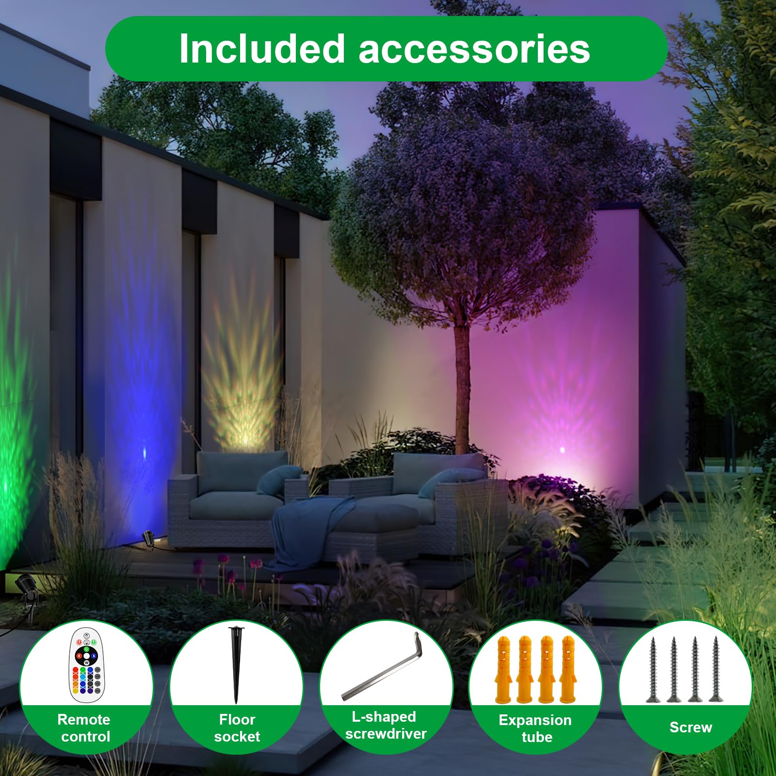 Jiaqiyan 12W Color Changing Outdoor Spotlight With Remote Control, 6-Pack, Black, Waterproof Rgb Garden Lights