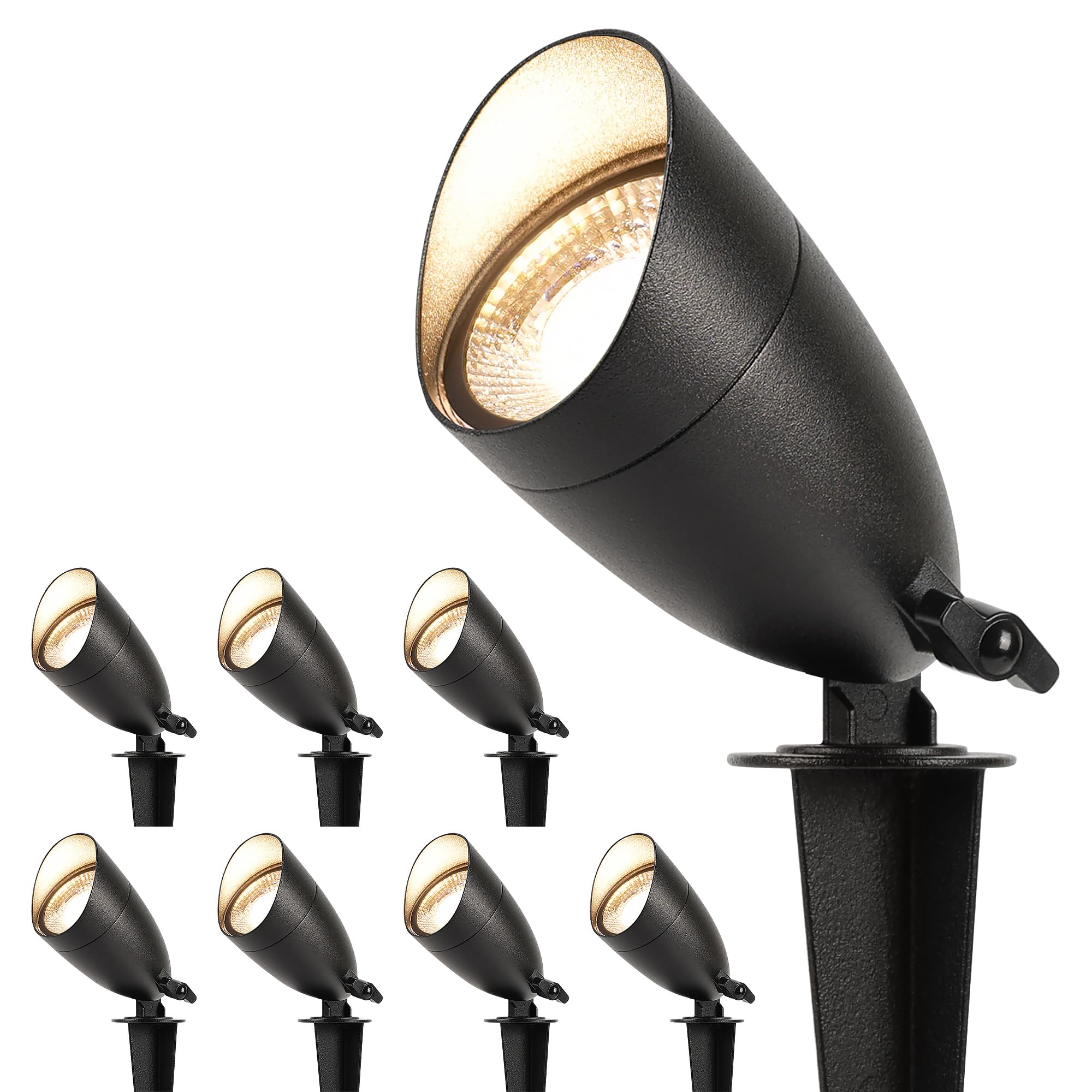 LUTEC 12V Low Voltage Landscape Spot Lights, Die-cast Aluminum, IP65 Waterproof, 5W 550LM, 8 Pack, Warm White 3000K