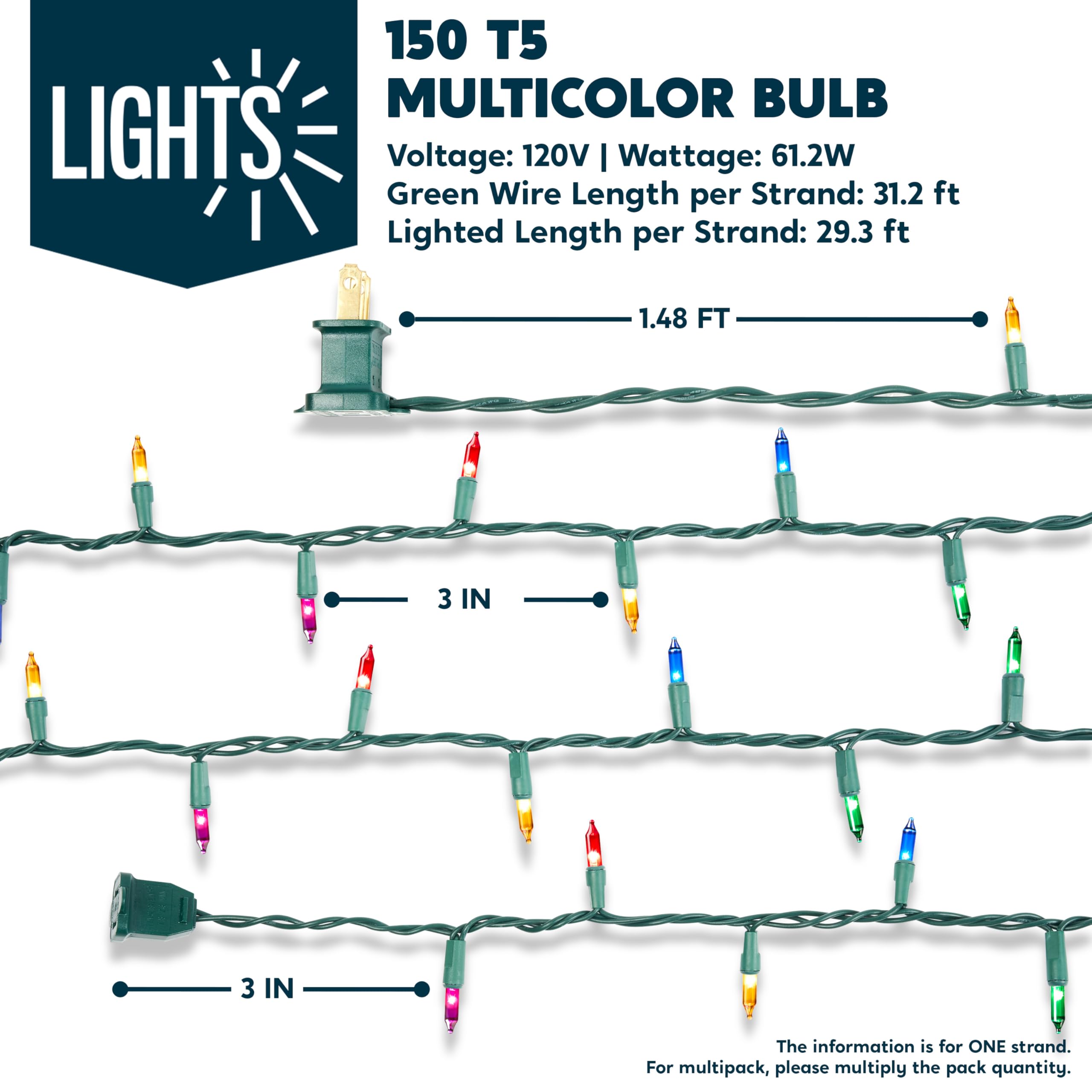 Joiedomi Christmas Lights Outdoor,62.4Ft Multicolor Christmas Tree Lights Outside,300(2X150) Count String Lights,Green Wire Xmas Lights For Decorations Indoor Holiday Theme Party Yard House