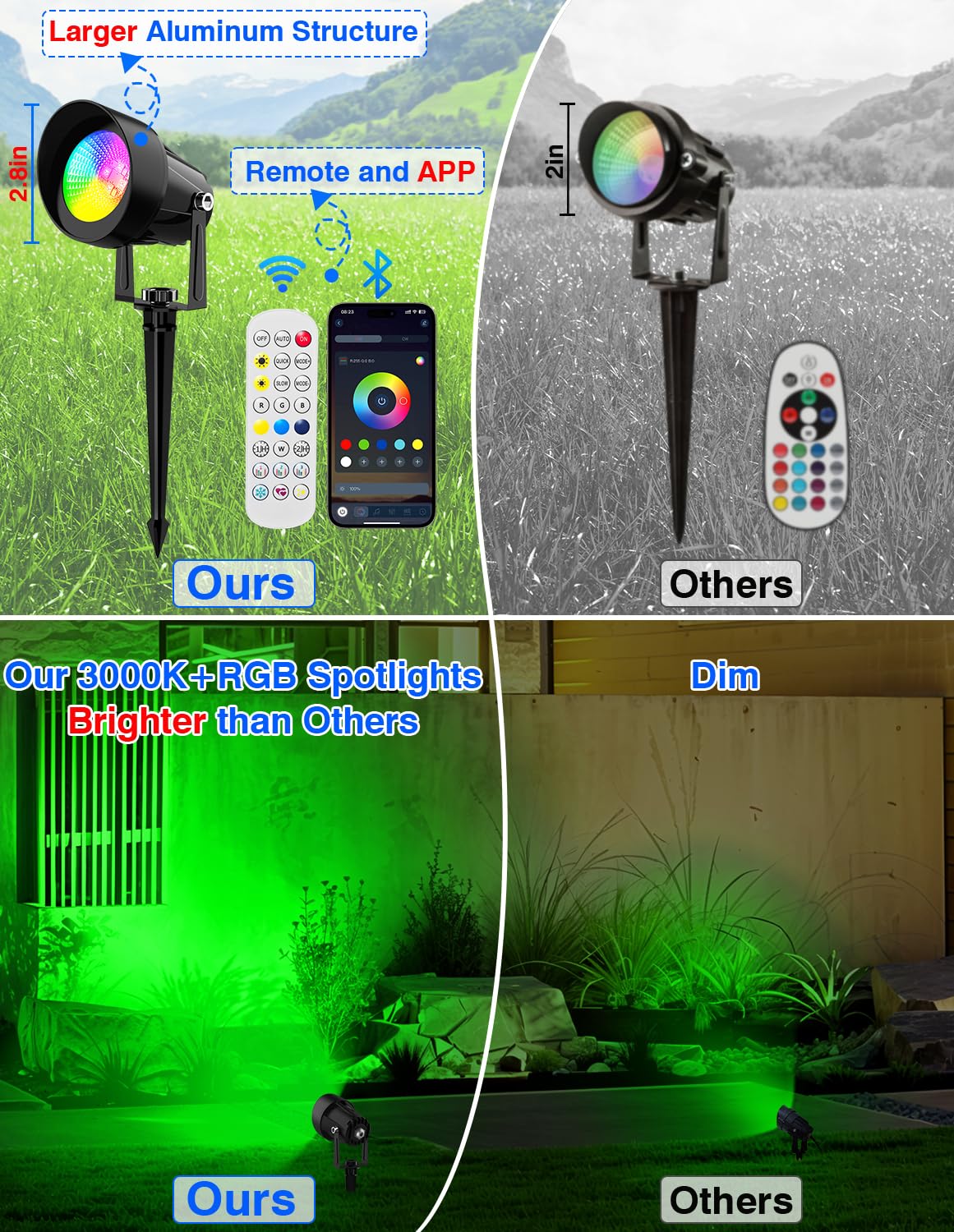 Crepow Spot Lights Outdoor  Smart Rgbw Led Color Changing Landscape Lighting With App And Remote Control  Music Mode  Diy Scenes  Timing  Ip65 Waterproof Spotlight Plug In For Yard Garden  4 Pack