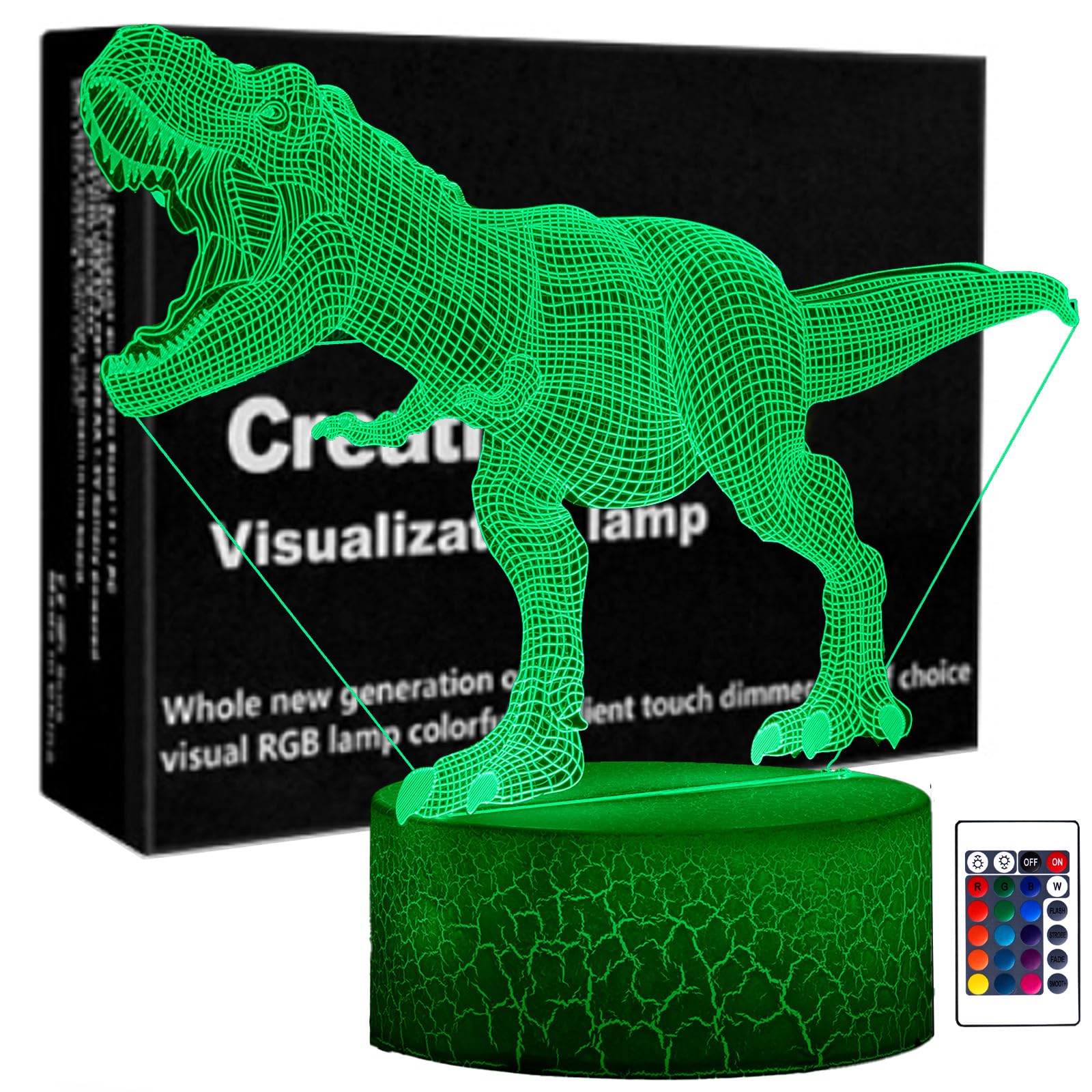 Aolalow Dinosaur Night Light For Boys, Dinosaur Lamp, Dinosaur Light, Dinosaur Toys, Dino Lamp,3D Illusion Night Lamp, Led Table Lamp With Touch Sensor And 7 Colors Change.