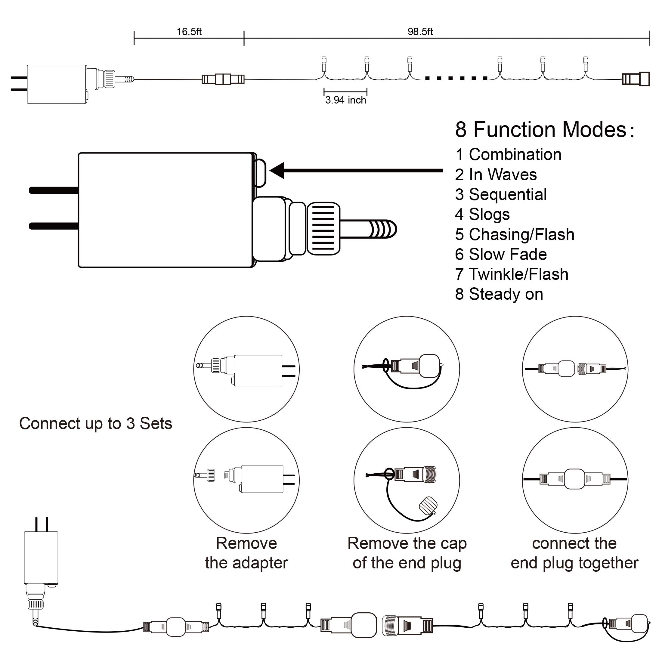 LJLNION 300 LED String Lights, 98.5FT, 8 Modes, Plug-in, Waterproof, Warm White, Model HB-300COI