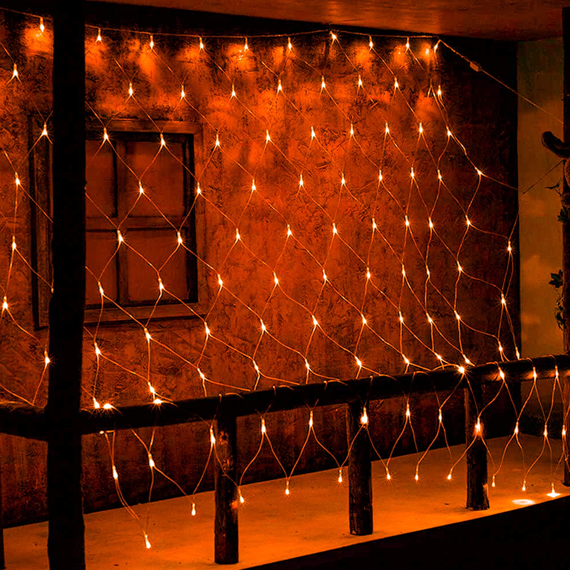 Dazzle Bright 200 Led Orange Net Lights, 9.8Ft X 6.6Ft, 8 Lighting Modes For