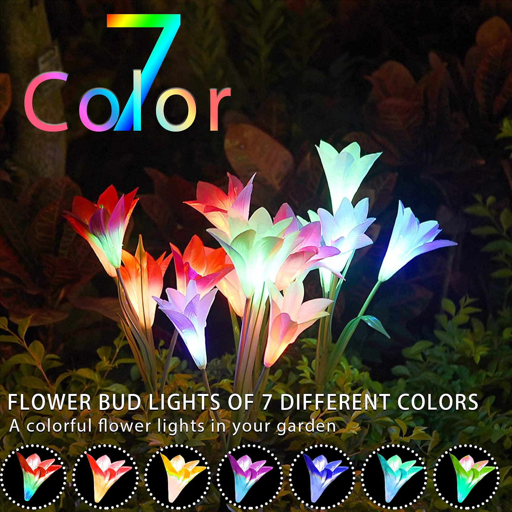 Tonulax Solar Garden Lights - Multi-Color Lily Outdoor Decor, 2 Pack, Fabric & Glass, Purple & Red