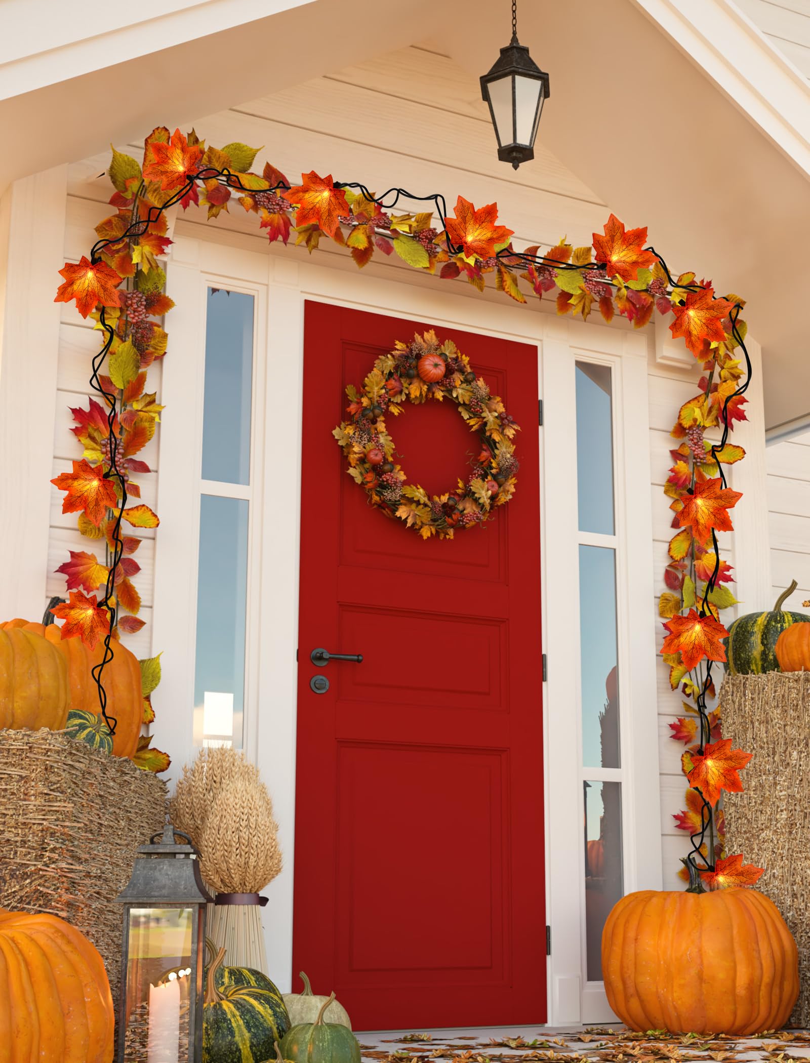 Doratale Thanksgiving Orange Maple Leaf Lights  13.6Ft Orange Fall Leaves String Lights  Waterproof Connectable Outdoor Patio String Lights For Indoor Home Outdoor Fall Decor Halloween Decorations
