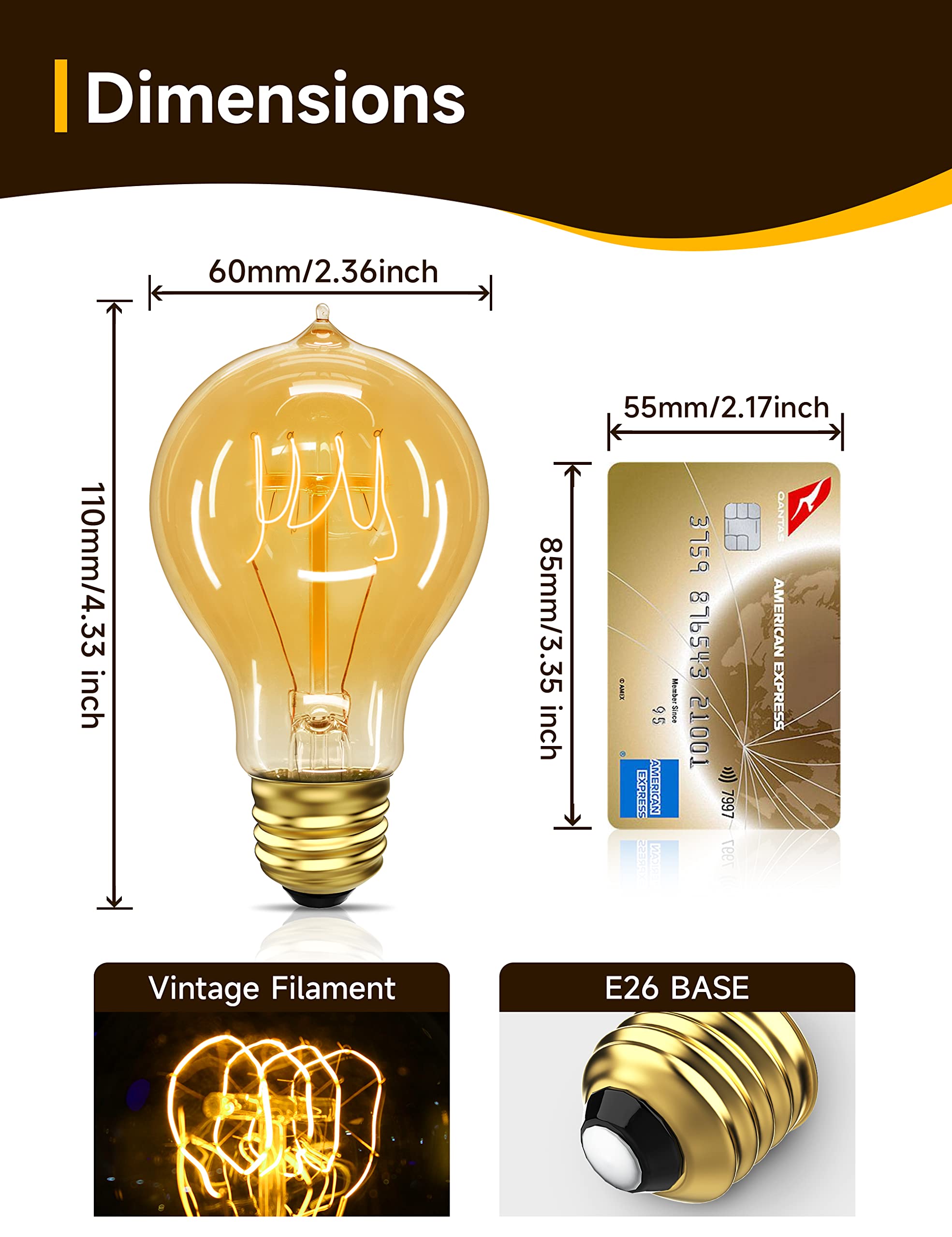 UNILAMP Edison Bulbs 40W Vintage A19 Incandescent Light Bulbs, Warm White 2700K, E26 Dimmable, 4 Pack