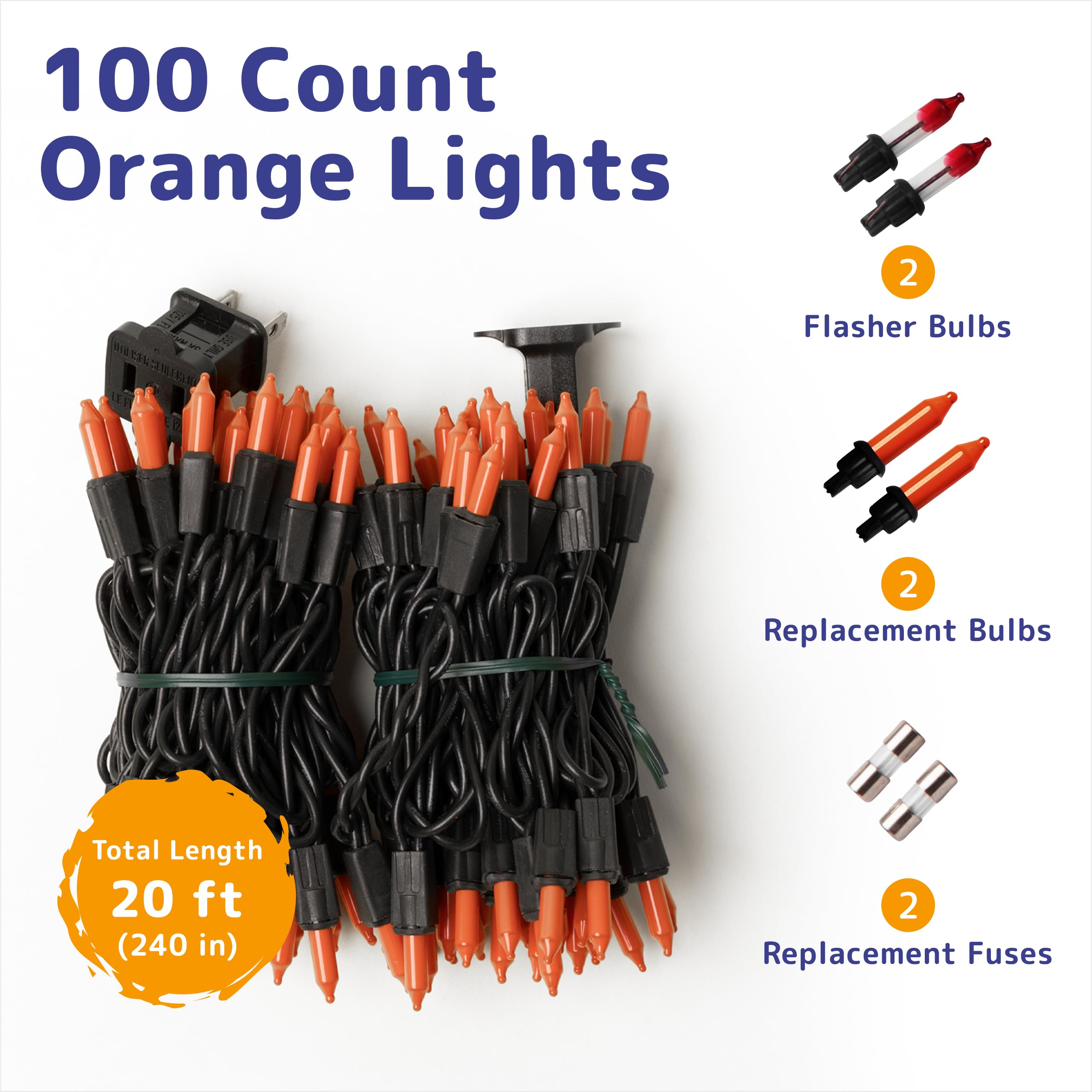 Prextex Halloween Lights (20 Feet, 100 Lights) – Orange Halloween Party Decorations Lights With Black Wire - Holiday Halloween Decorations Indoor/Outdoor String Lights - Orange Color Twinkle Lights