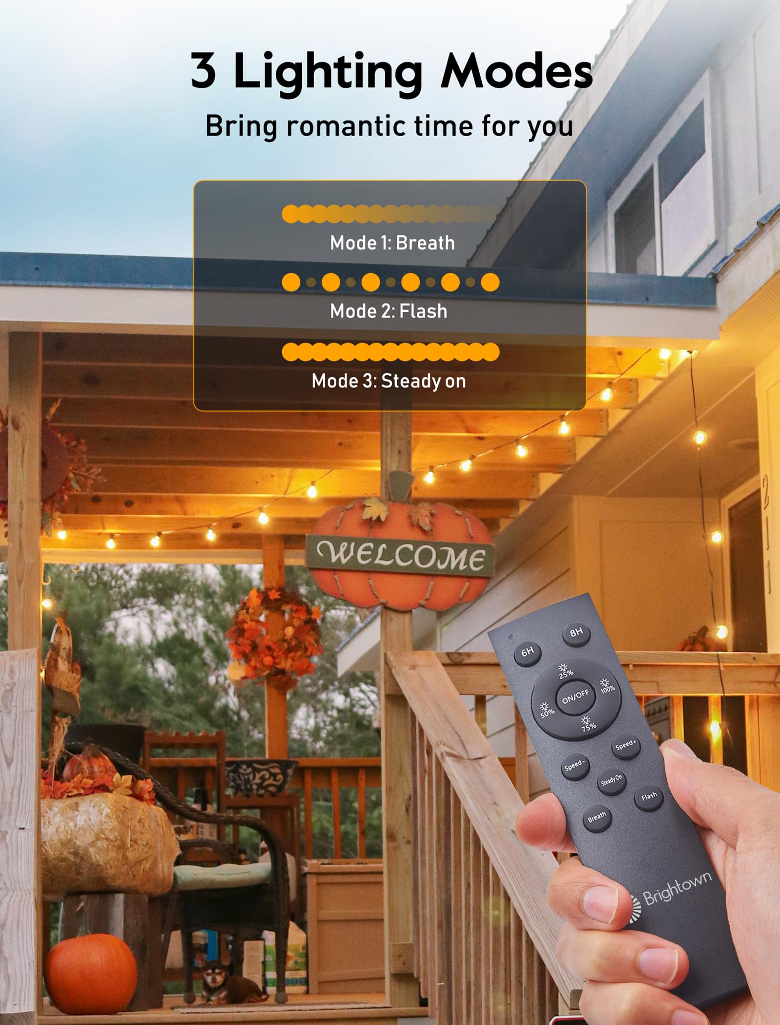 Brightown 75Ft Solar String Lights Outdoor Waterproof With Remote, Solar Patio Lights With 35 Shatterproof Led Bulbs, 3 Light Mo