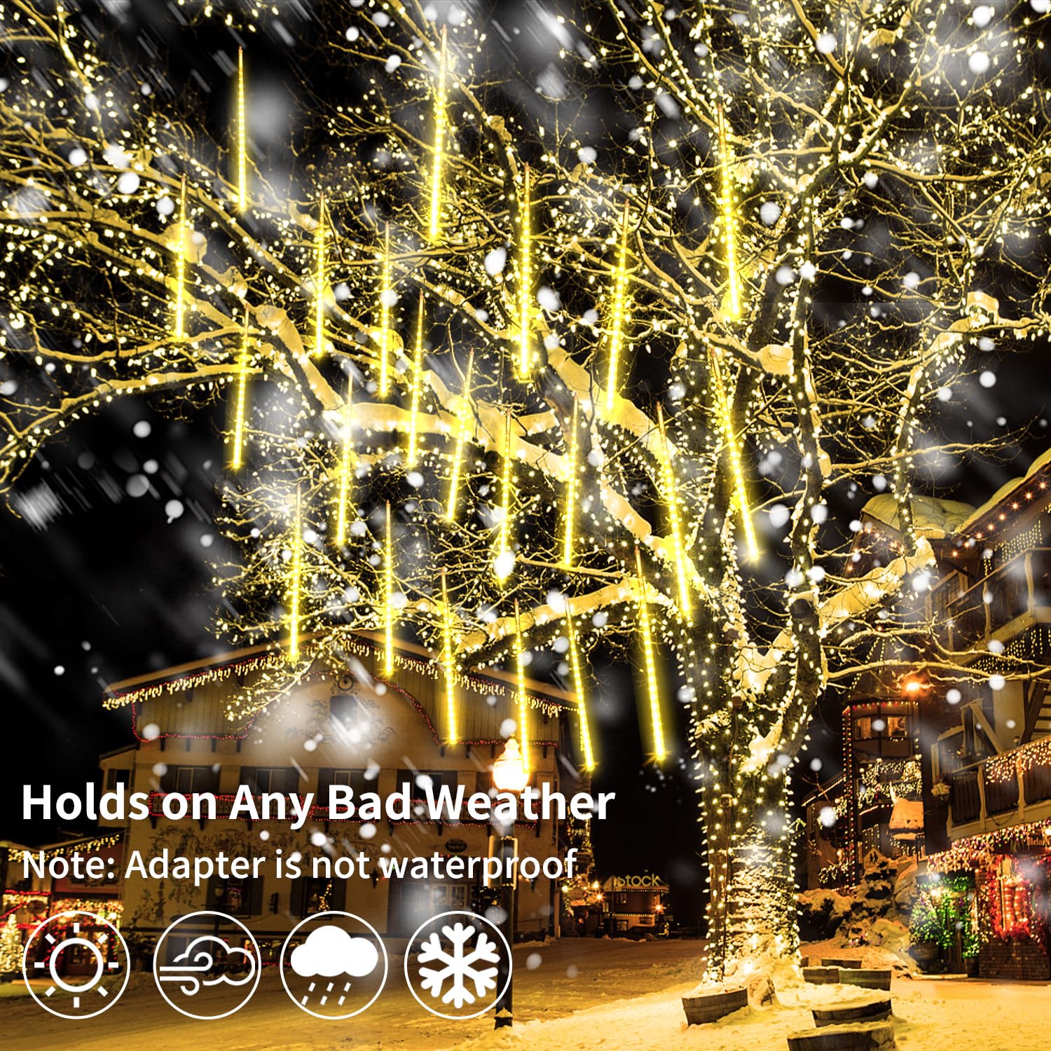 Jjgoo ?4 Pack? Christmas Lights Meteor Shower Rain Lights 20Inch  Totally 40 Tube 1440 Leds Icicle Light Outdoor Raindrop Light For Xmas Halloween Wedding Party Tree Holiday Decoration  Warm White