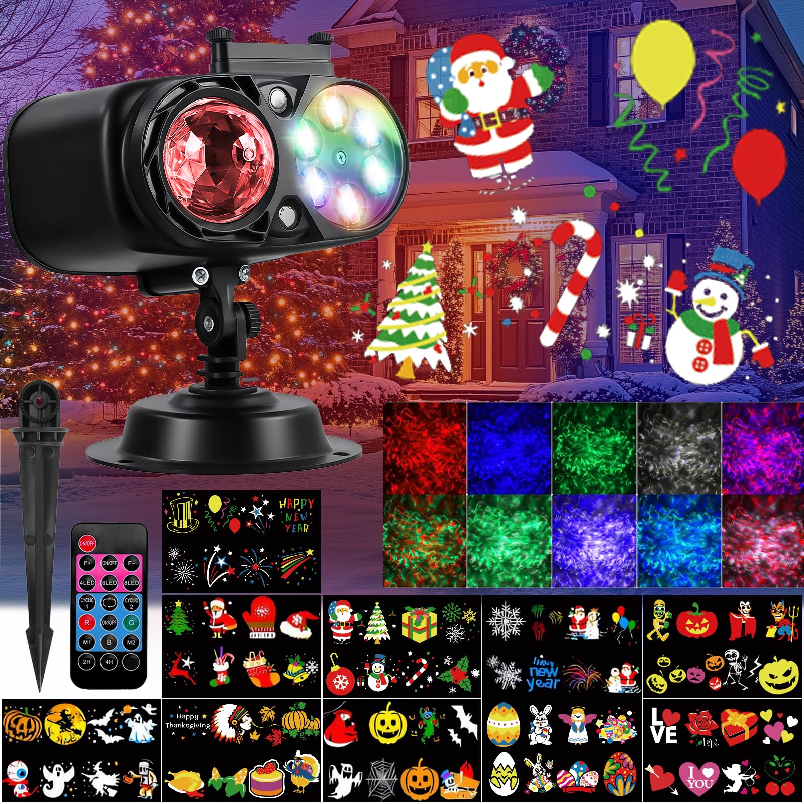 Halloween Christmas Projector Lights Outdoor  2-In-1 Hd Holiday Projector Light  Remote & Timer  3D Ocean Wave & Hd Patterns  Ip65 Waterproof For Xmas Halloween Party Yard Decor (10 Slides  10 Colors)