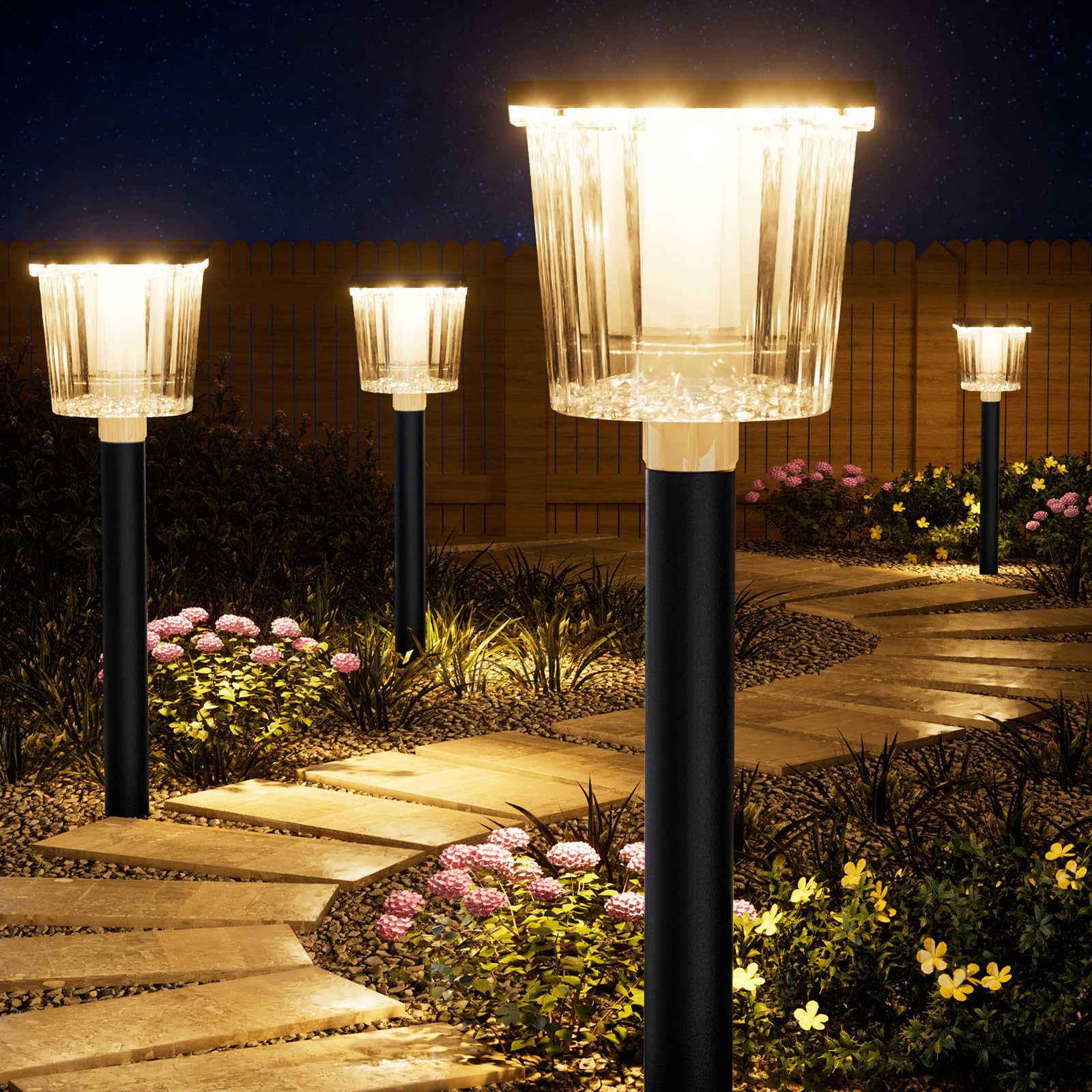 Super Bright Solar Pathway Lights Outdoor Powered Adjustable Warm&Cool White Waterproof Ip65 Garden Decor Landscape Lighting Outside For Yard/Patio/Walkway/Driveway/Landscape (Obsidian Black  6 Pack)