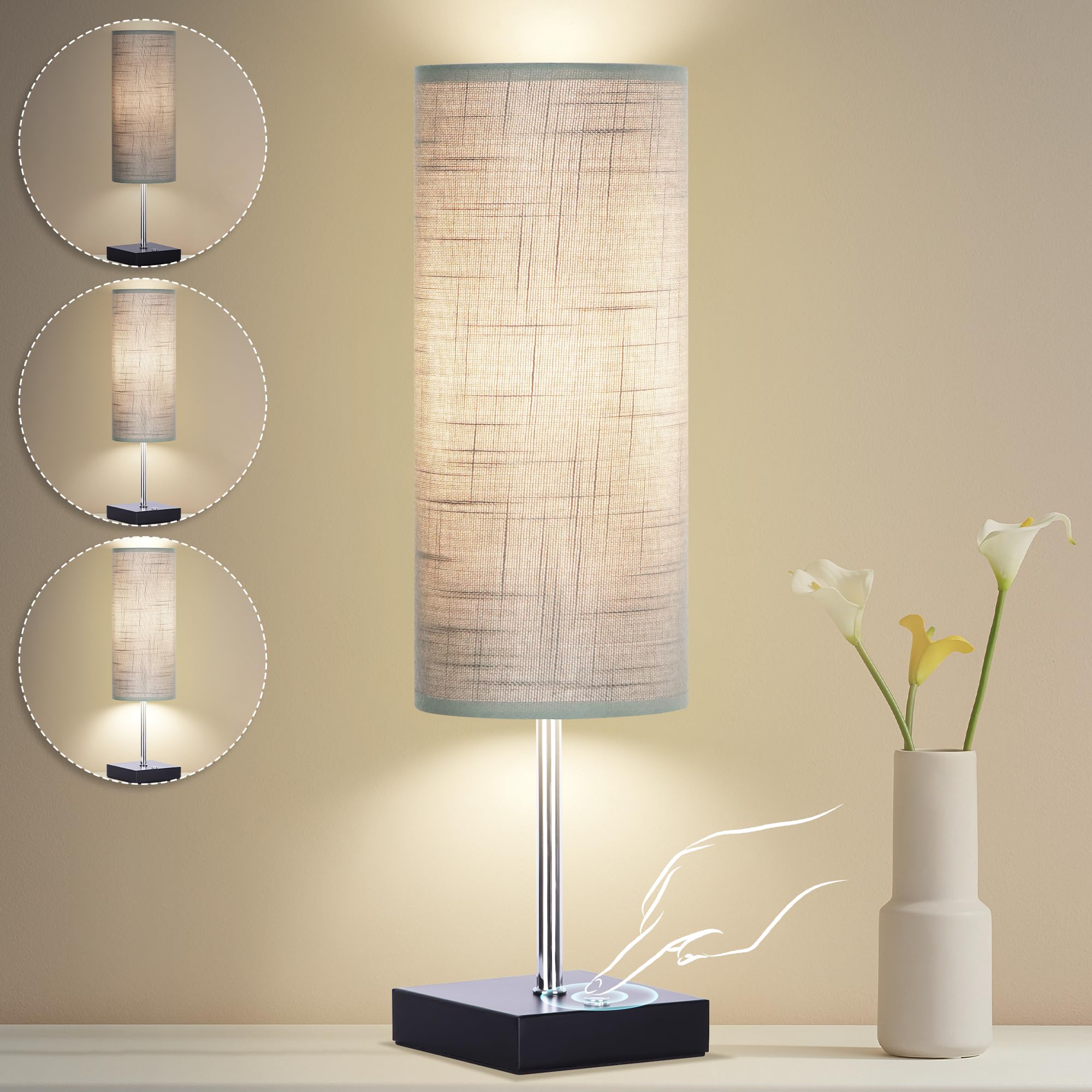 AVV Cordless Table Lamp - 5000mAh Battery Powered, Touch Control, 18 Inch, Gray, Model RD-BTL4W-006