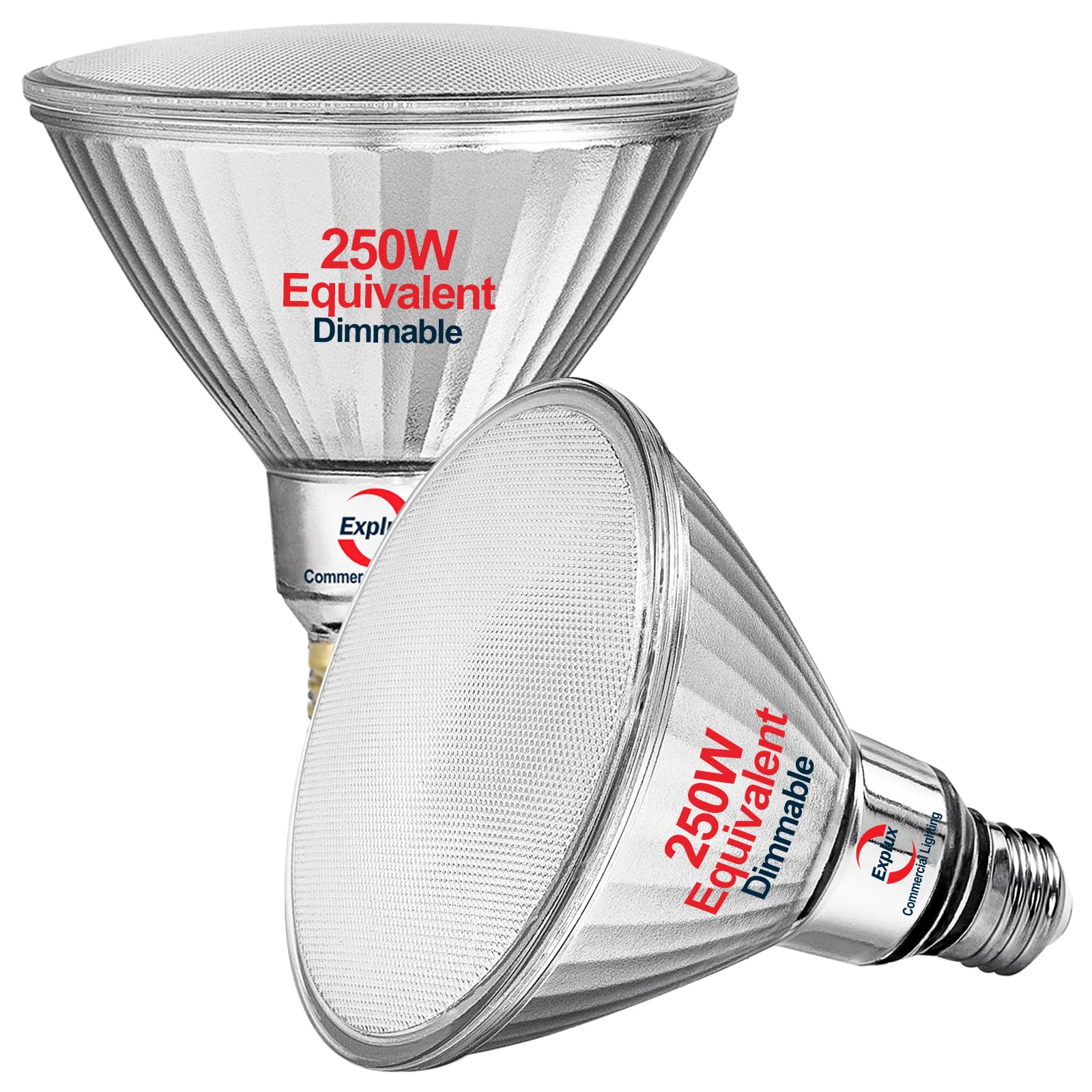 Explux PAR38 LED Flood Light Bulbs, 250W Equivalent, 3300 Lumens, Dimmable, Waterproof, 5000K Daylight, 2-Pack, Glass