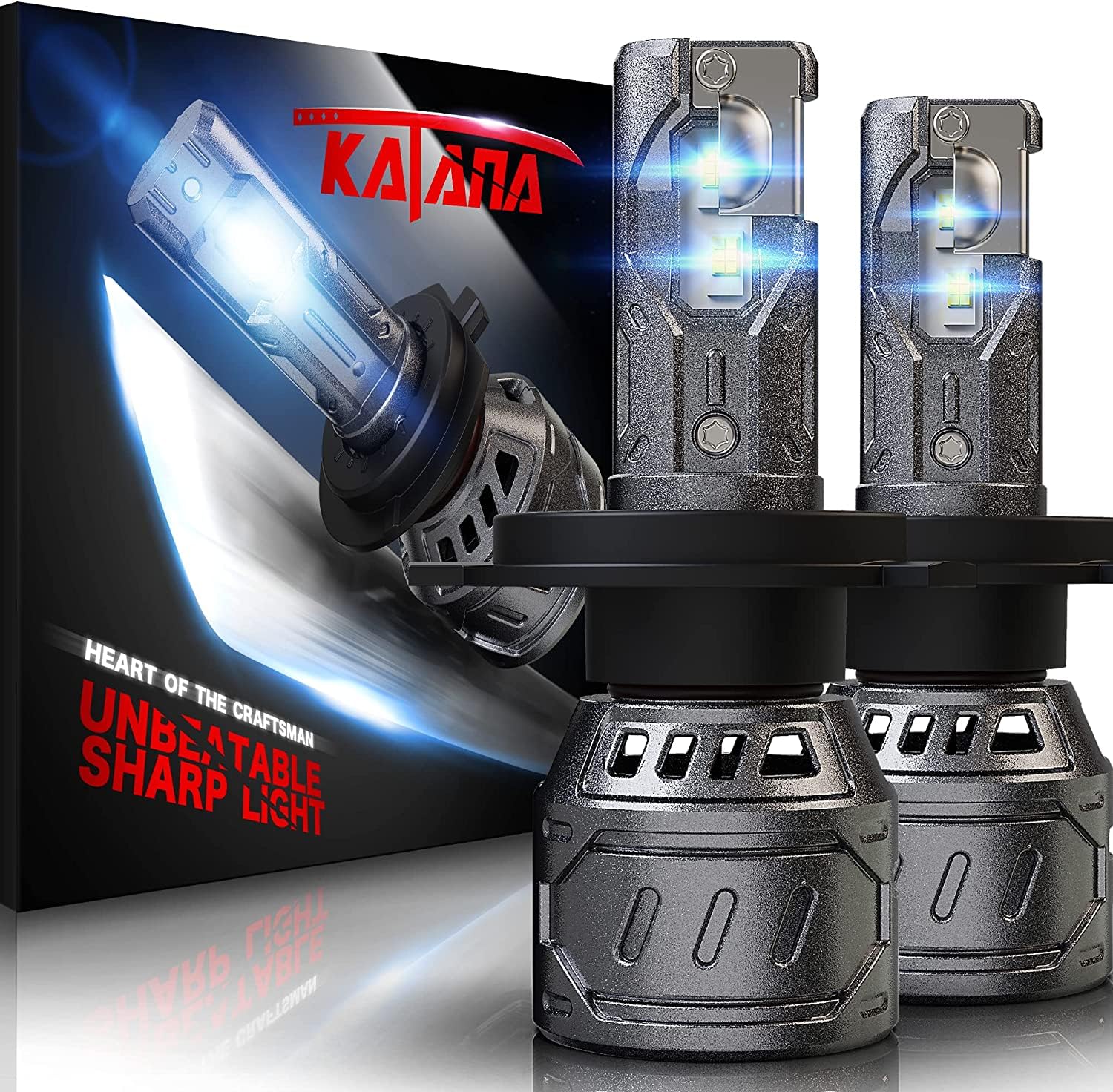 Katana H4 9003 Xenon White Bulbs, 400% Brightness, Aluminum, Mini Size, Pack of 2