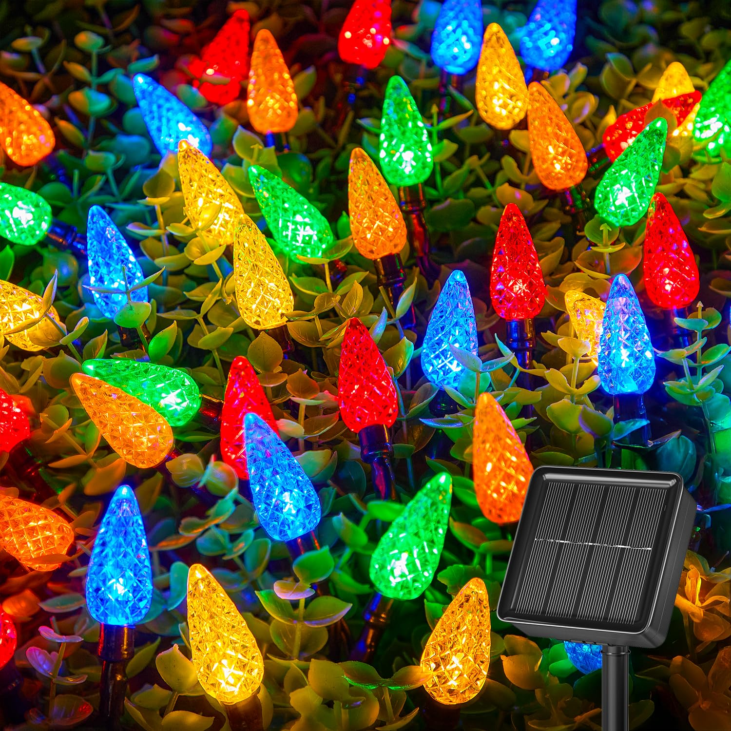 Brightown LED C6 Solar String Lights Outdoor Waterproof Fairy Lights  22.64ft 50 LEDs Multicolor Solar Christmas Lights Outdoor  Christmas Decorations for Christmas Garden Yard Fence Patio Party Decor