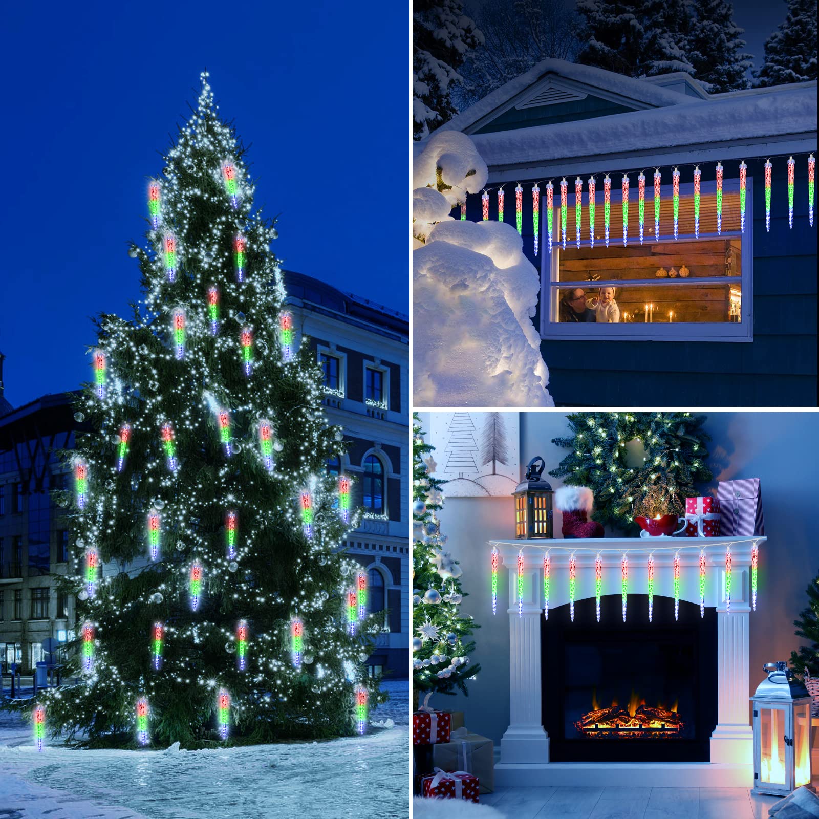 Christmas Icicle Lights Outdoor, 19.8Ft Meteor Shower Lights With 20 Large Tube 480 Led Dropping Lights Effect, Waterproof Icicl
