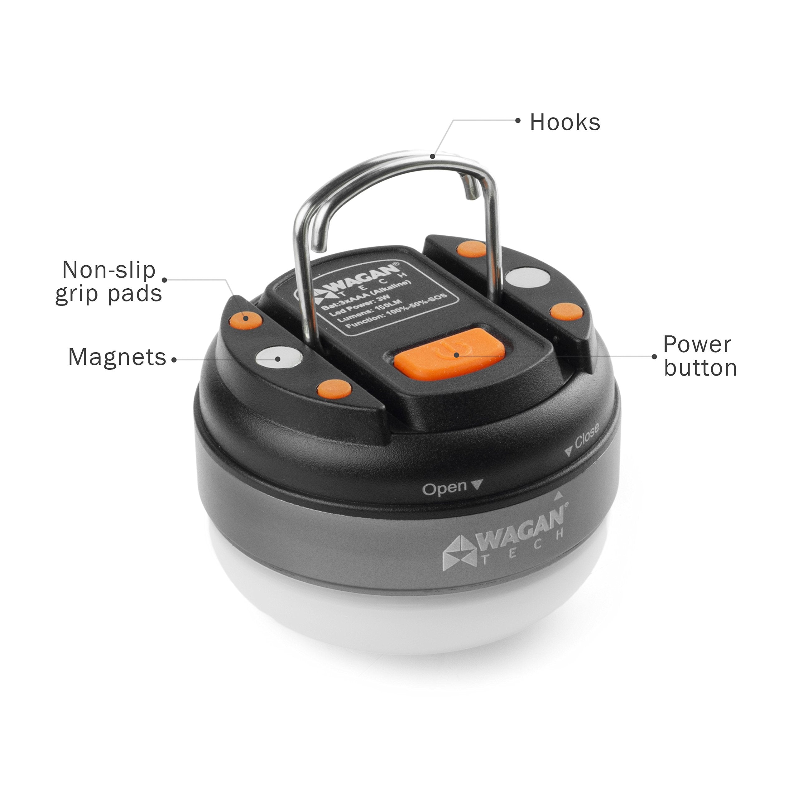 Wagan 4301 LED Dome Lantern Flashlight for Camping & Emergencies - Grey/Orange, Durable ABS Material