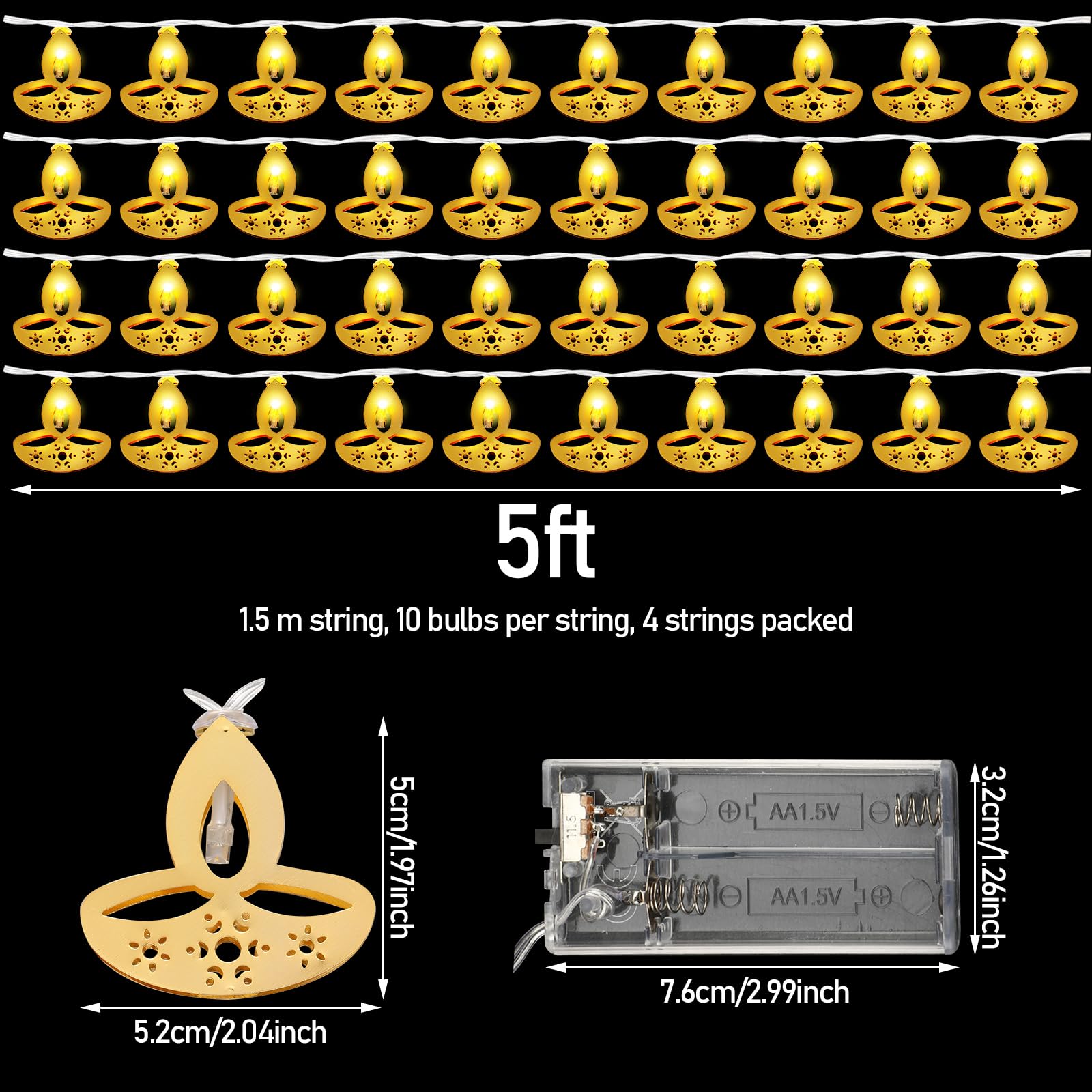 Retisee 20 FT Diwali String Lights 40 LED Lights Diya Lights Happy Diwali Decorations Indian Window String Lights for Wall Windo