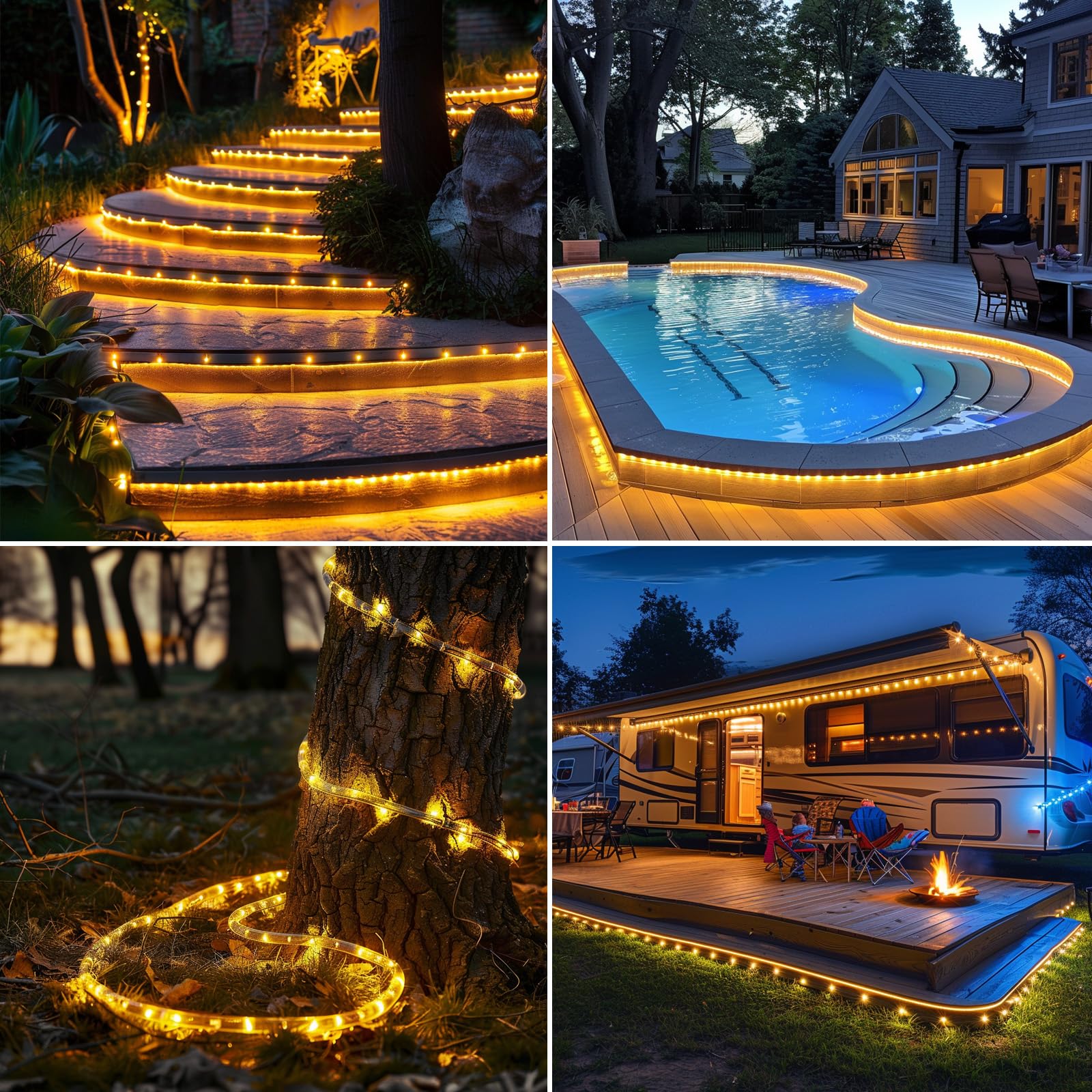 Solar Rope Lights Waterproof 39Ft 100Leds,High Capacity Rechargeable Battery,Dual Charging,Outdoor String Light,Remote-Control,F
