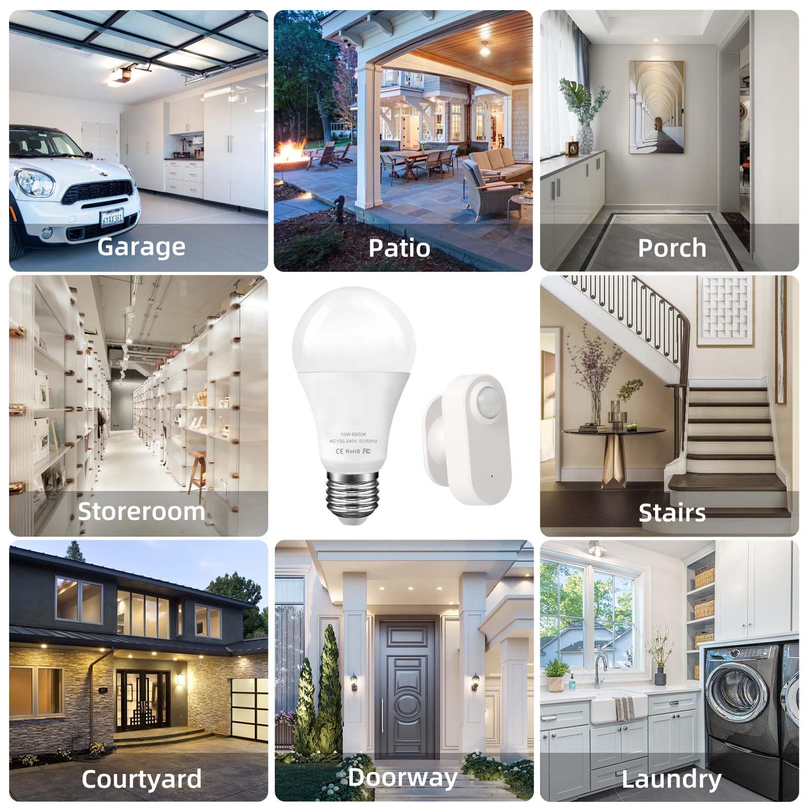 Motion Sensor Light Bulbs  10W (120W Equivalent) 1200Lm Motion Activated Dusk To Dawn Security Led Bulb  6500K Daylight  A19/E26  Auto On/Off Indoor Outdoor Lighting  For Garage Basement Hallway