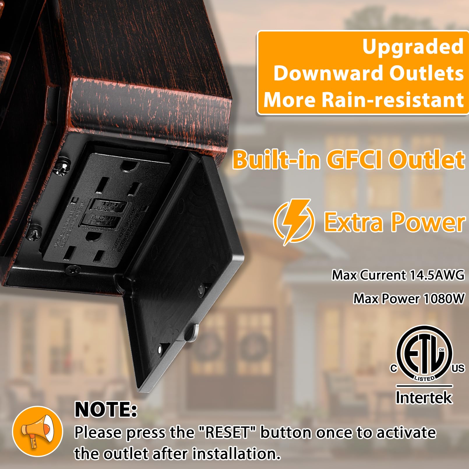Apoto 2 Pack Porch Lights With Gfci Outlet, Black & Bronze Gold Dusk To Dawn Motion Sensor Outdoor Light, 3-Mode Wall Exterior L