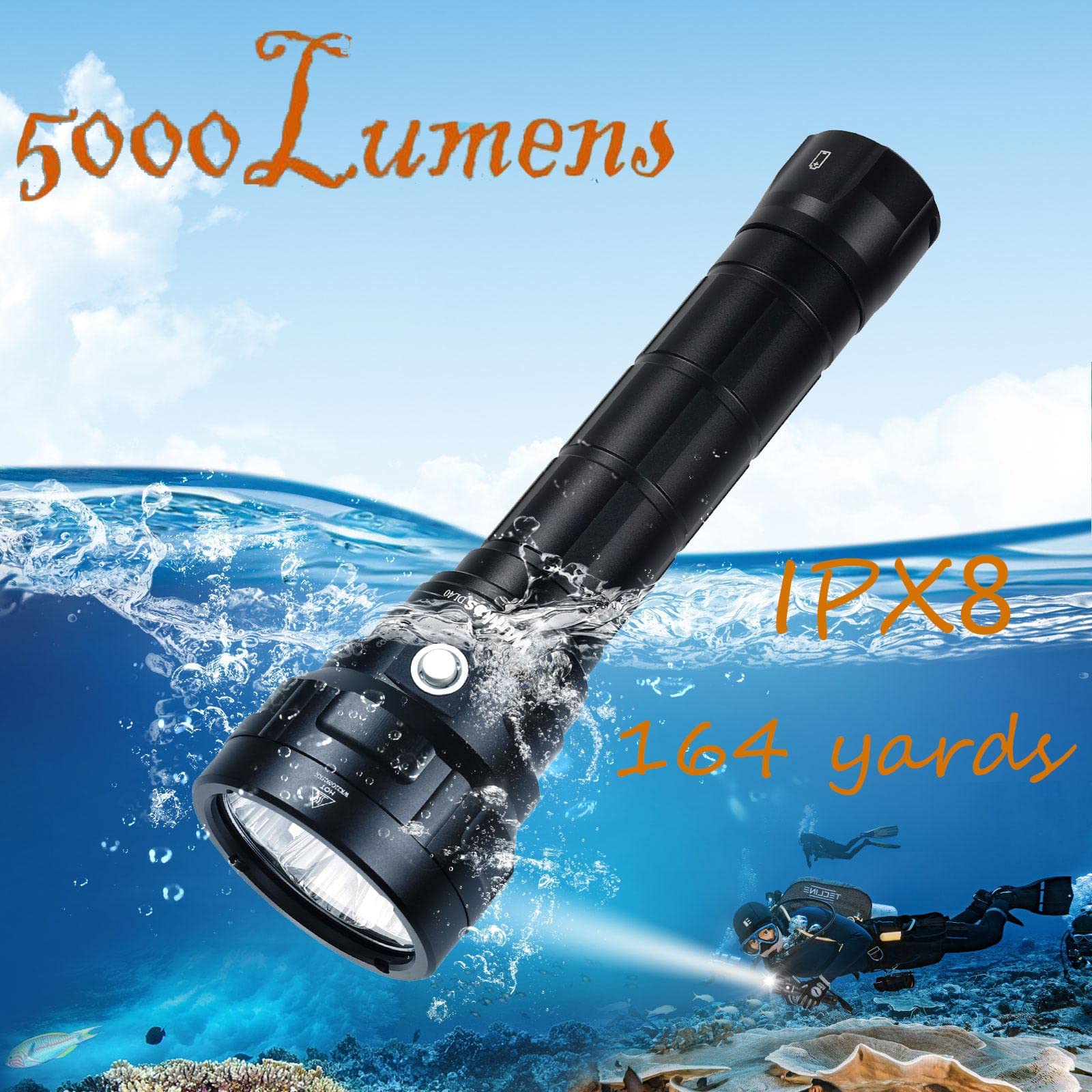 Wurkkos Dive Light 5000Lm, 4*Lh351D Led, Rechargeable, Ipx8 Waterproof, 150M Underwater Light, 4 Modes, Magnetic Switch, Usb Rechargeable, 12-Month Guarantee
