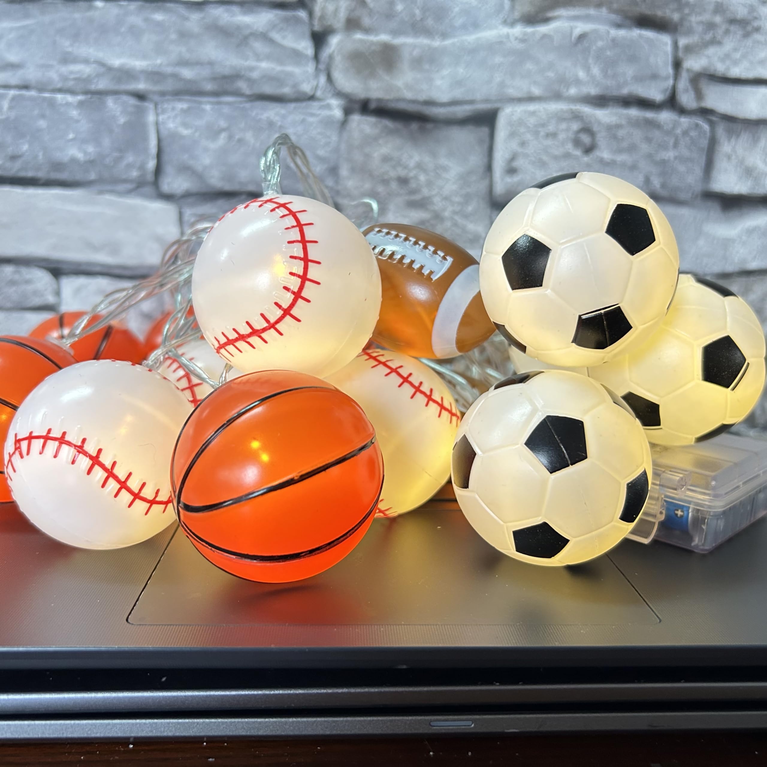 Sport Ball Theme Room Decor String Lights With 8 Mode,Battery Operated 13 Ft 20 Led Fairy Lights Mix Baseball Basketball Football Soccer Led Lights For Bedroom Christmas Themed Tree Party Decoration