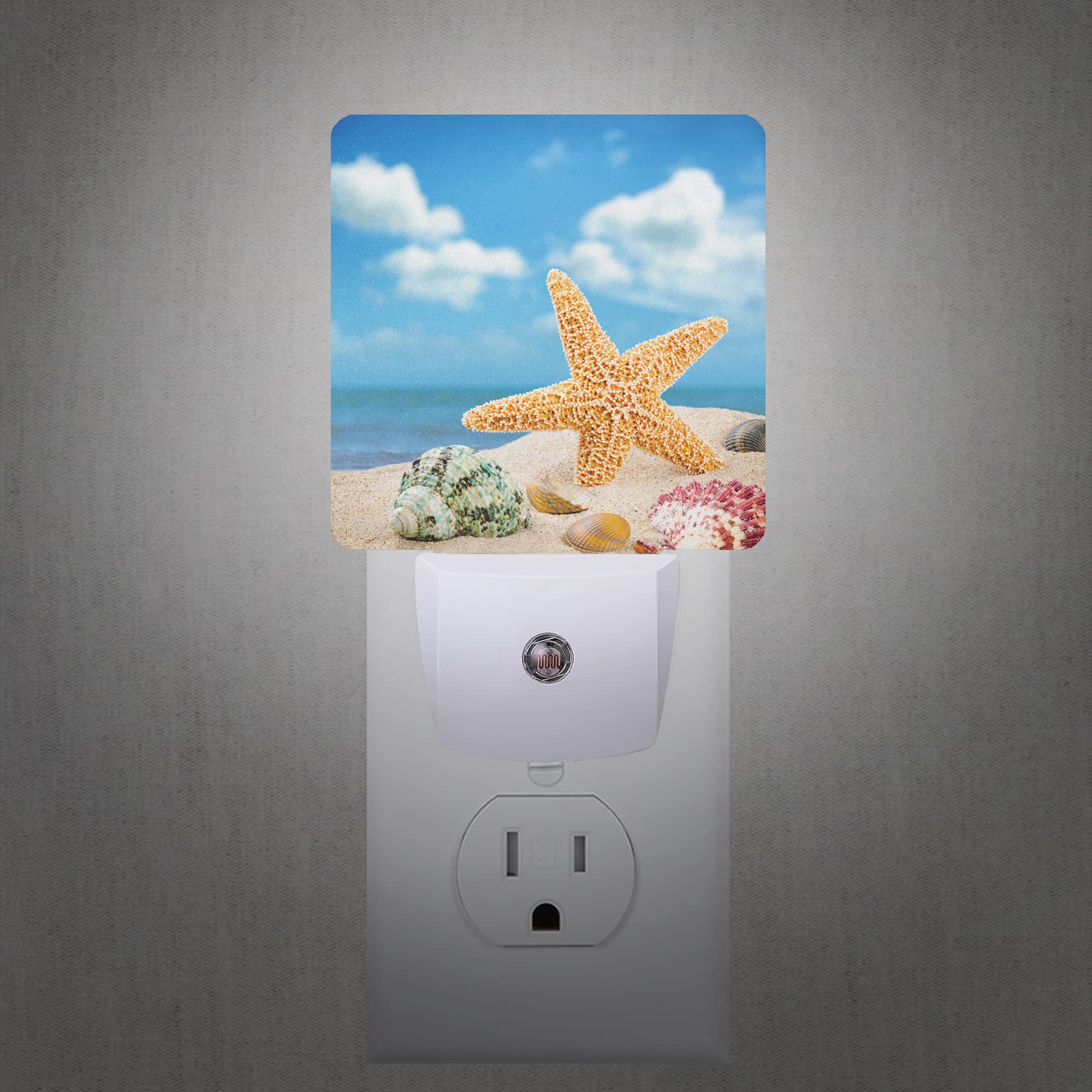 Smoaffly LED Night Light - Auto Sensor Dusk-to-Dawn Lamp for Nursery, Seashells Starfishes Beach Design, Model XD-FXYD-LST14
